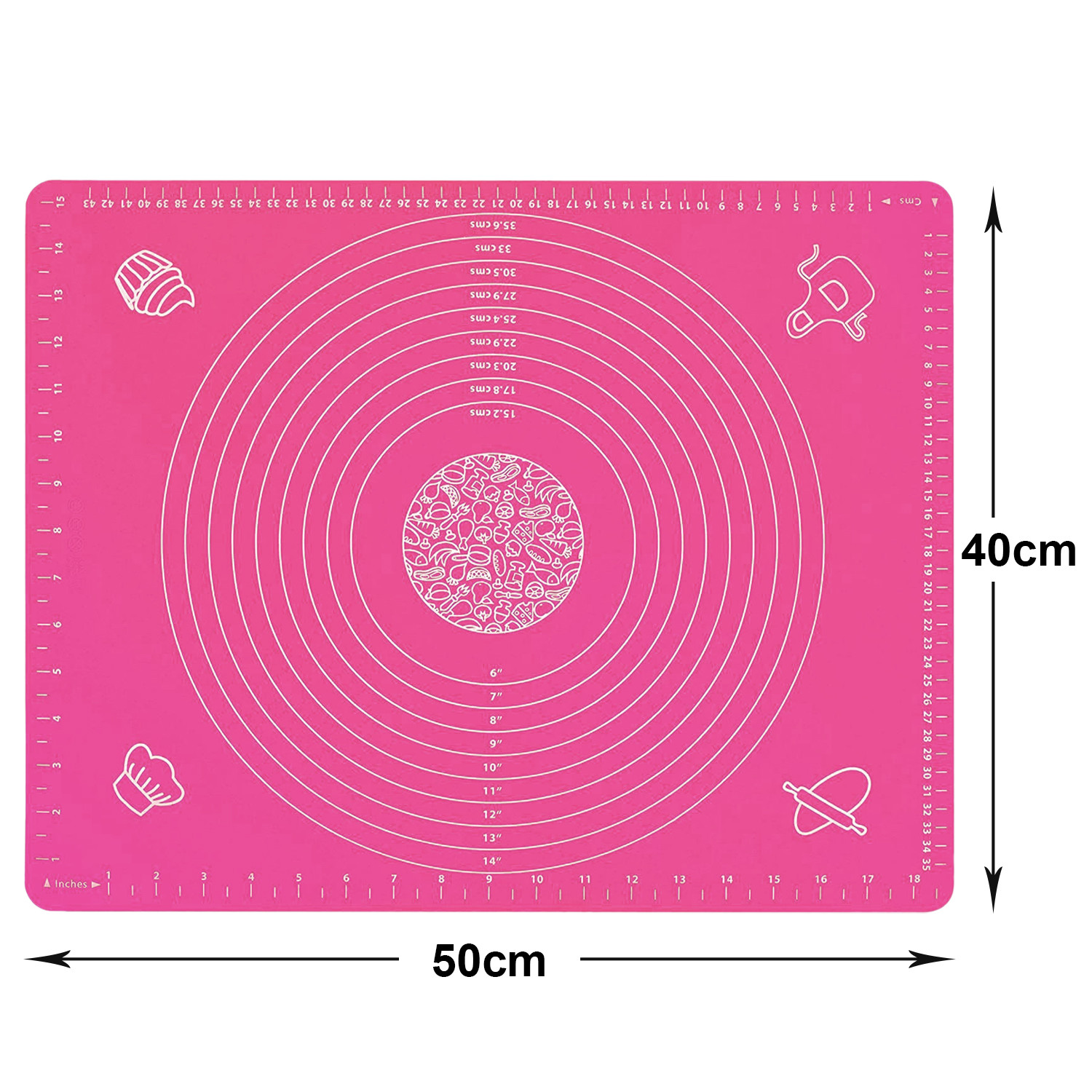 Kuber Industries Baking Mat|Silicone Non-Stick Stretchable Kneading Mat|Fondant Rolling Mat For Kitchen,Roti,Chapati,Cake,19 x 16 Inche (Pink)