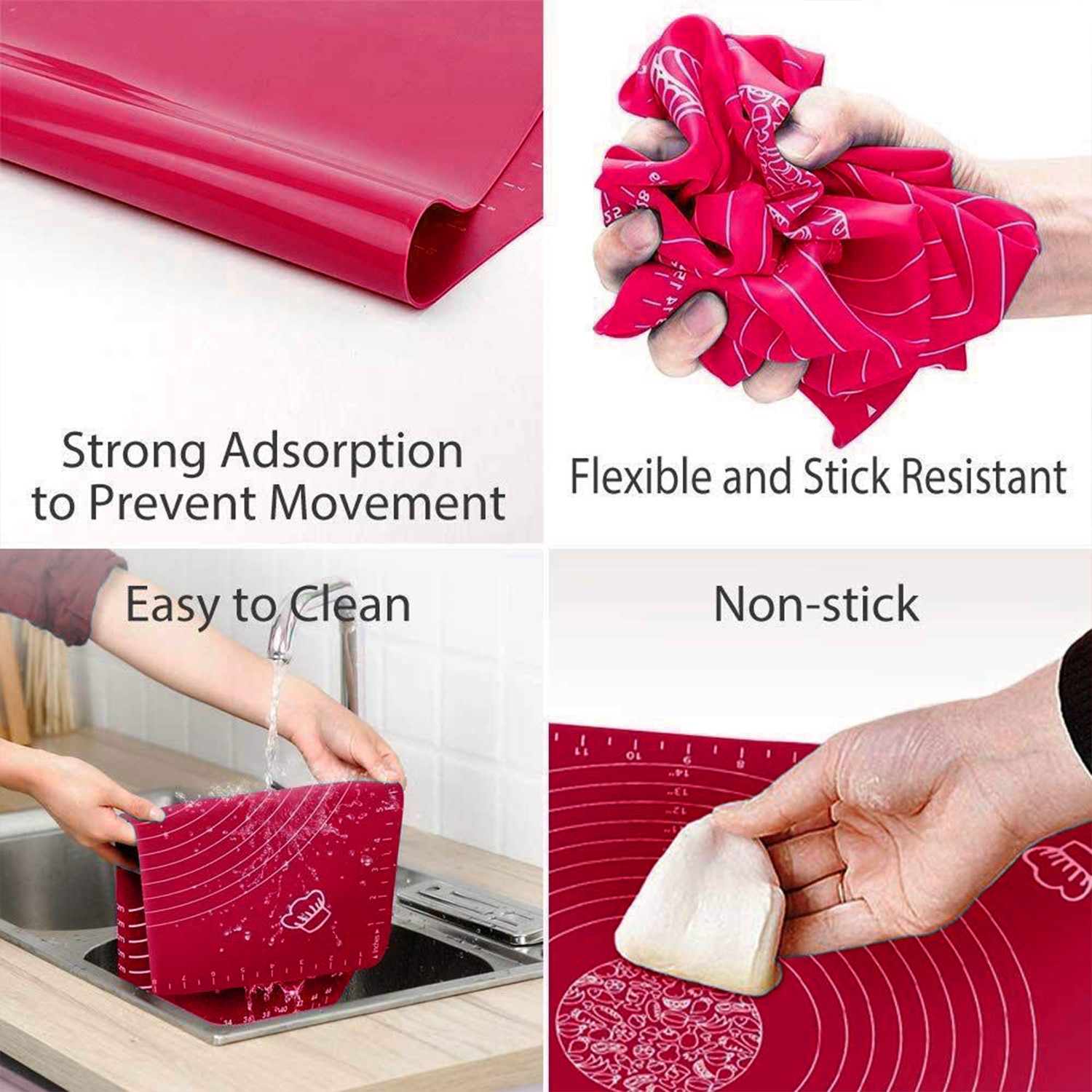 Kuber Industries Baking Mat|Silicone Non-Stick Stretchable Kneading Mat|Fondant Rolling Mat For Kitchen,Roti,Chapati,Cake,19 x 16 Inche (Red)