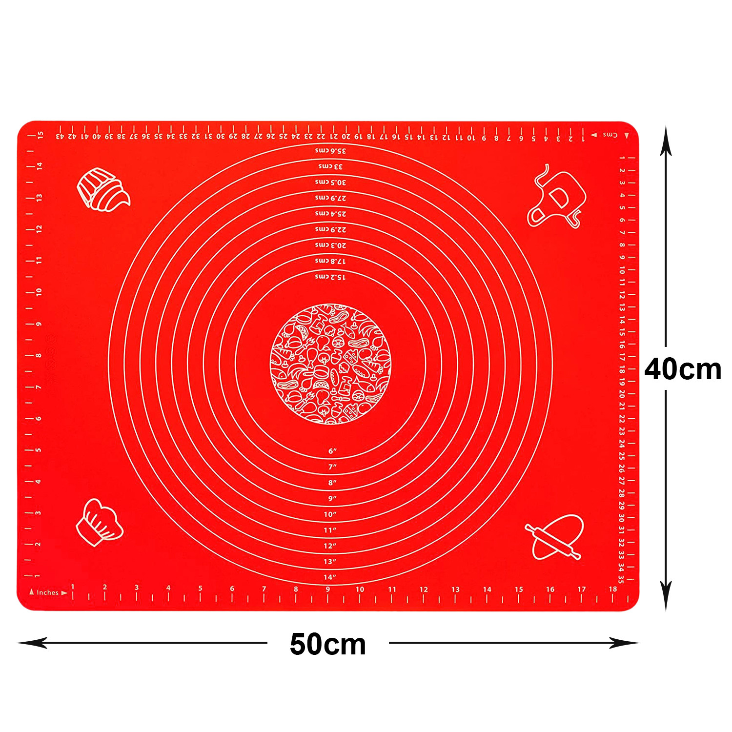 Kuber Industries Baking Mat|Silicone Non-Stick Stretchable Kneading Mat|Fondant Rolling Mat For Kitchen,Roti,Chapati,Cake,19 x 16 Inche (Red)