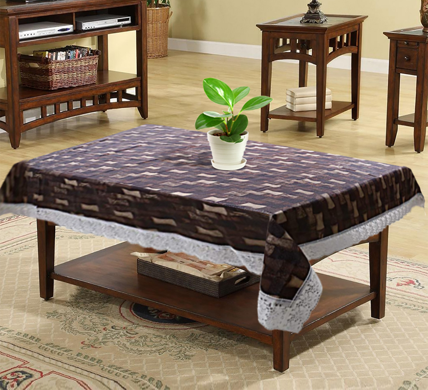 Kuber Industries Bamboo Design PVC 4 Seater Center Table Cover 40