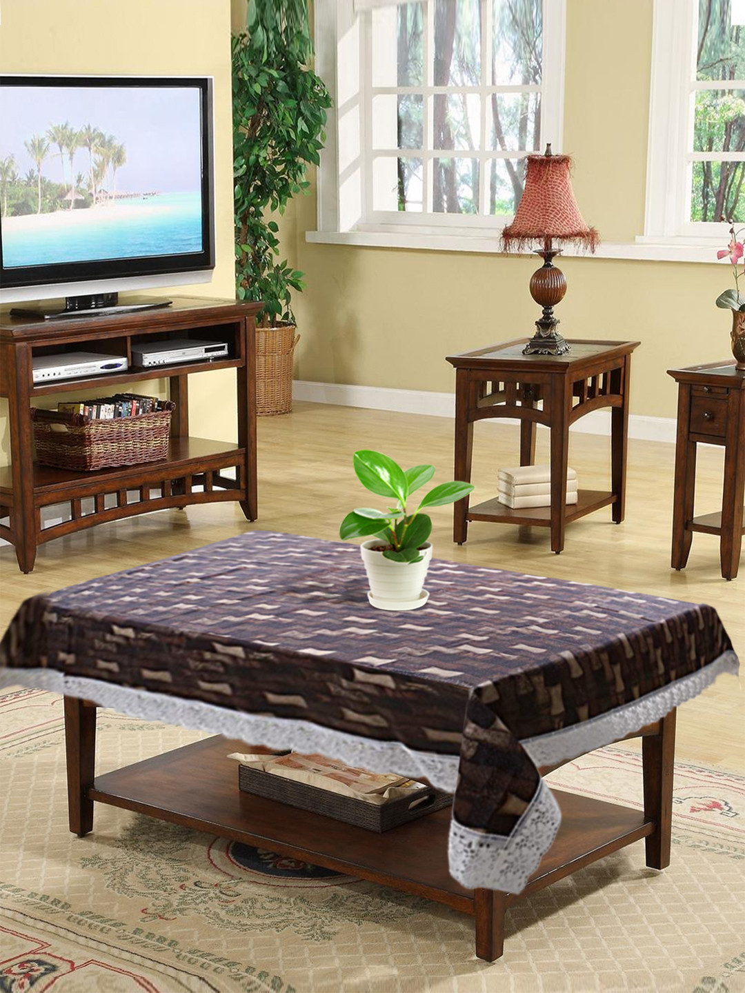 Kuber Industries Bamboo Design PVC 4 Seater Center Table Cover 40