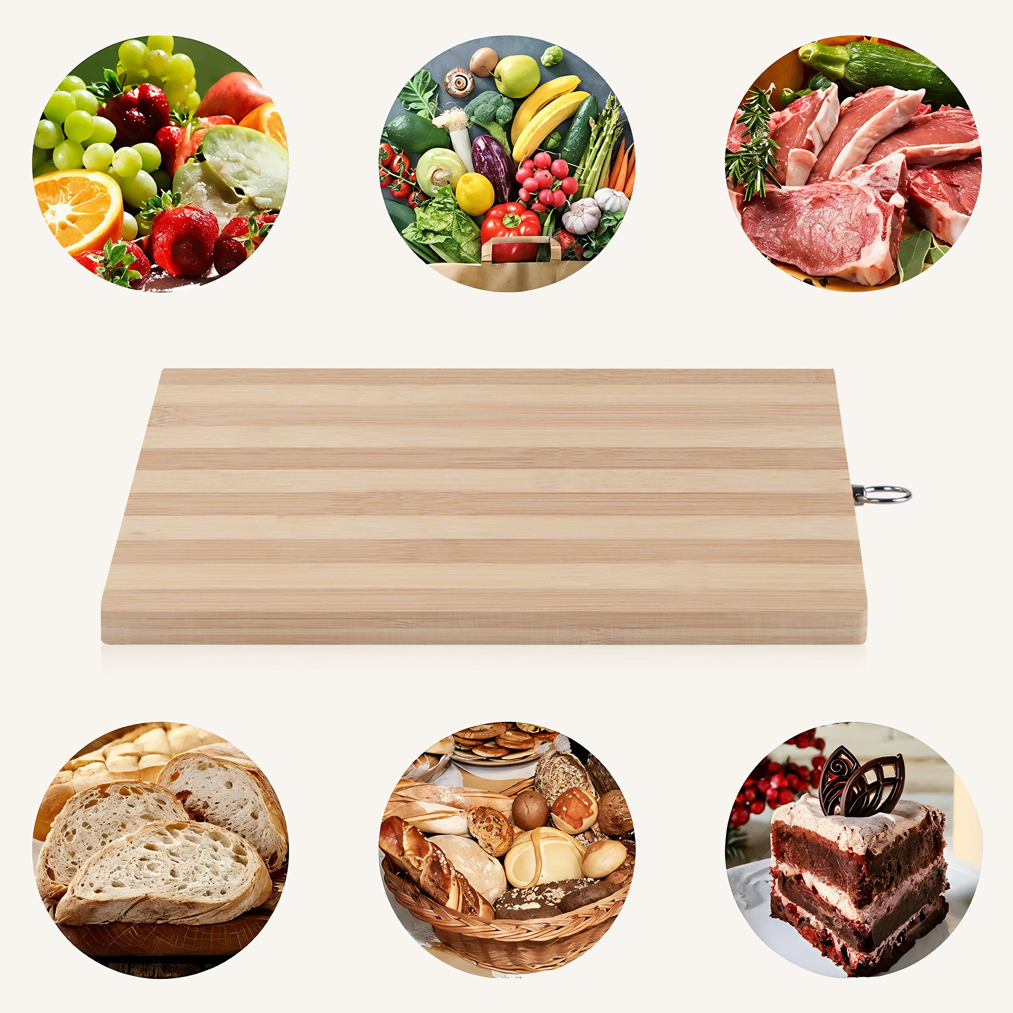 Kuber Industries Bamboo Vegetable Chopping Board Wood  Lightweight Wooden Cutting Board for Kitchen  Slicing Meat Fruits  Cheese Knife Friendly Chopper Board with Hanging Ring  CX-12  Brown