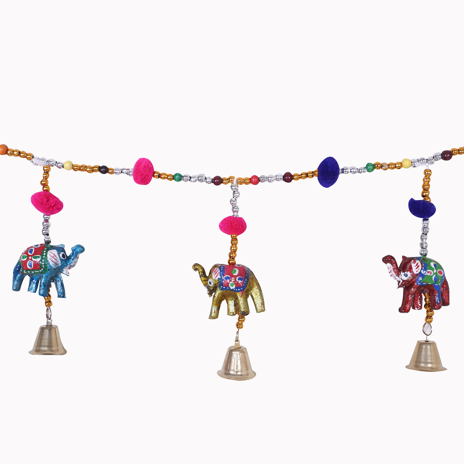 Kuber Industries Bandarwal | PVC Handcrafted Latkan | Wind Chimes for Home Décor | 7 Elephants & Bells Design | Handcrafted Bandarwal | Multi