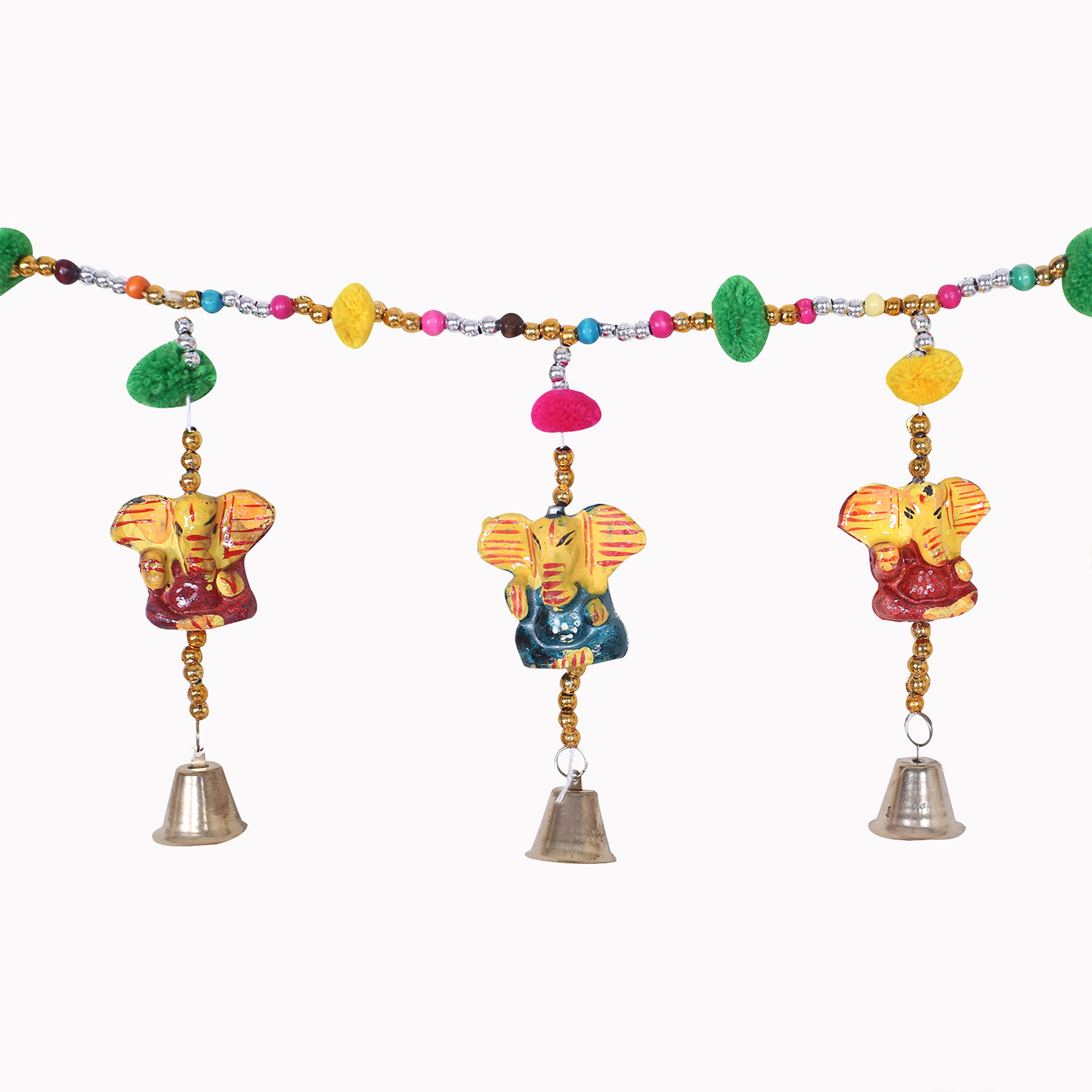 Kuber Industries Bandarwal | PVC Handcrafted Latkan | Wind Chimes for Home Décor | 8 Lord Ganesha With Bells Design | Handcrafted Bandarwal | Multi