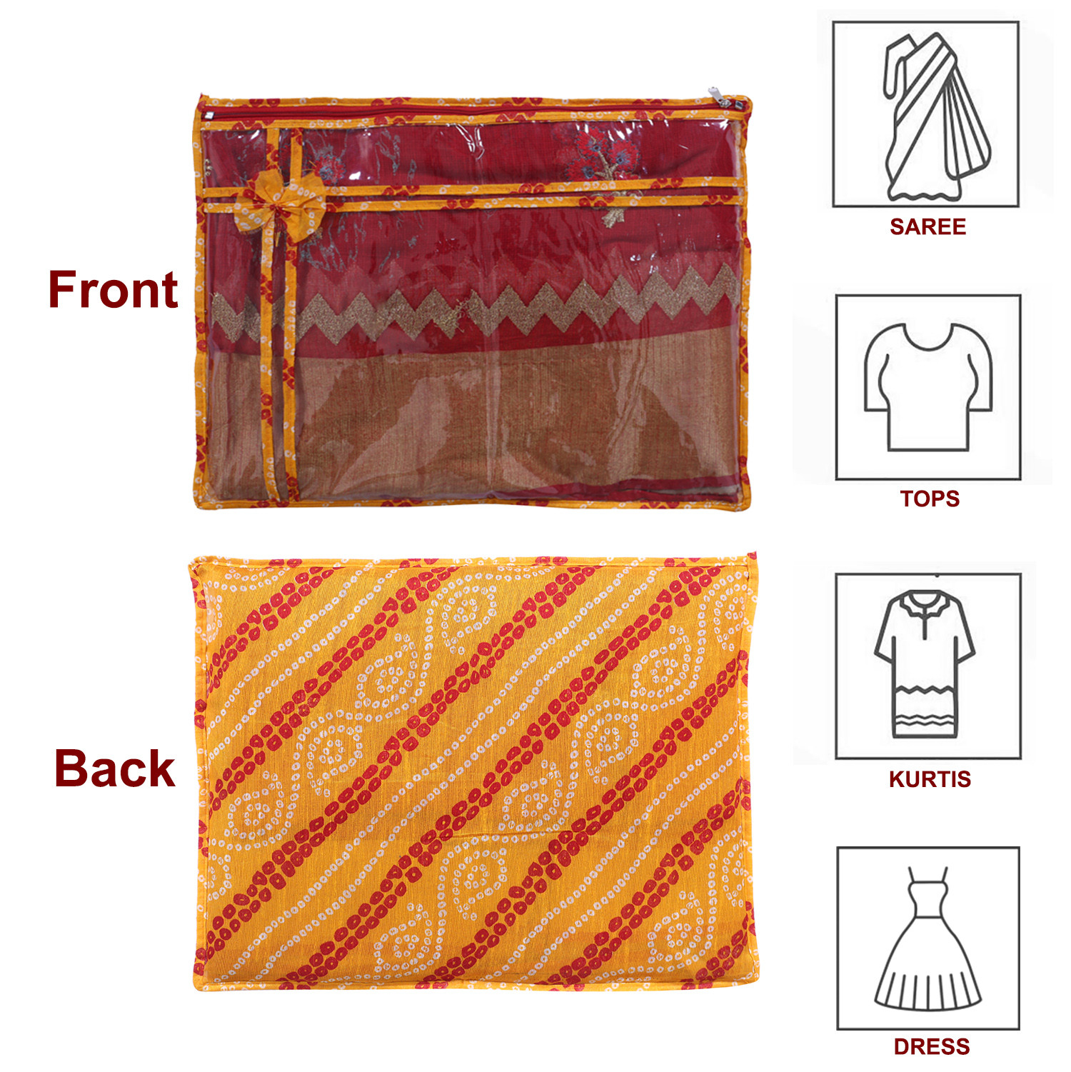 Kuber Industries Bandhani Print PVC Foldable Single Saree Cover|Clothes Storage For Saree, Lehenga, Suit With Transparent  (Yellow)