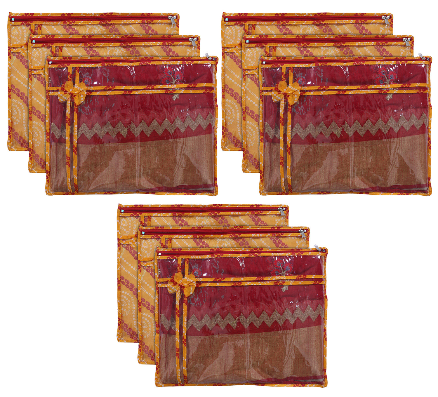 Kuber Industries Bandhani Print PVC Foldable Single Saree Cover|Clothes Storage For Saree, Lehenga, Suit With Transparent  (Yellow)