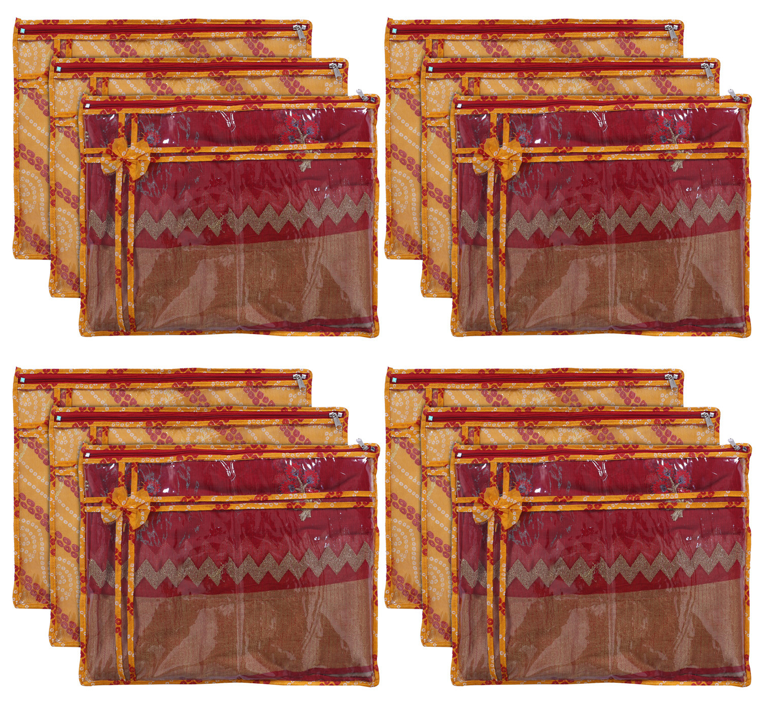 Kuber Industries Bandhani Print PVC Foldable Single Saree Cover|Clothes Storage For Saree, Lehenga, Suit With Transparent  (Yellow)