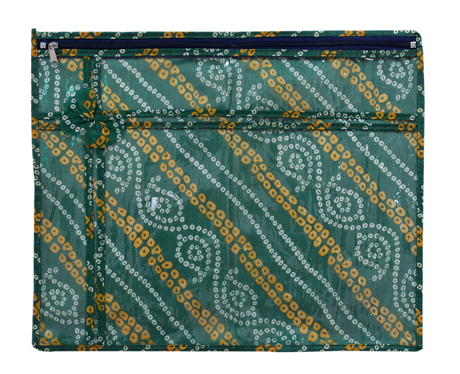 Kuber Industries Bandhani Print PVC Foldable Single Saree Cover|Clothes Storage For Saree, Lehenga, Suit With Transparent (Green)
