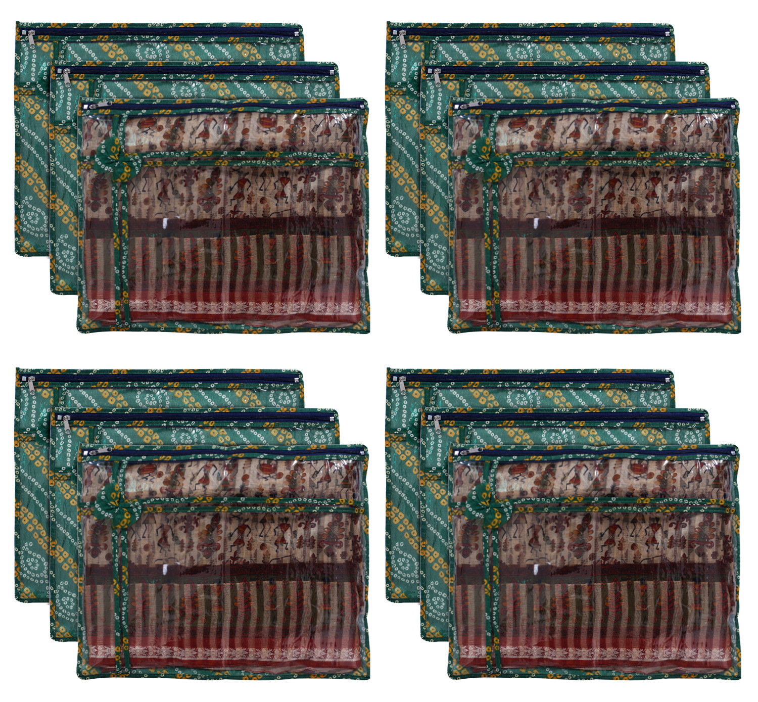 Kuber Industries Bandhani Print PVC Foldable Single Saree Cover|Clothes Storage For Saree, Lehenga, Suit With Transparent (Green)