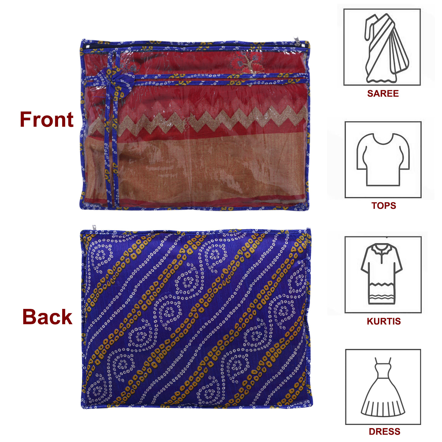 Kuber Industries Bandhani Print PVC Foldable Single Saree Cover|Clothes Storage For Saree, Lehenga, Suit With Transparent(Blue)