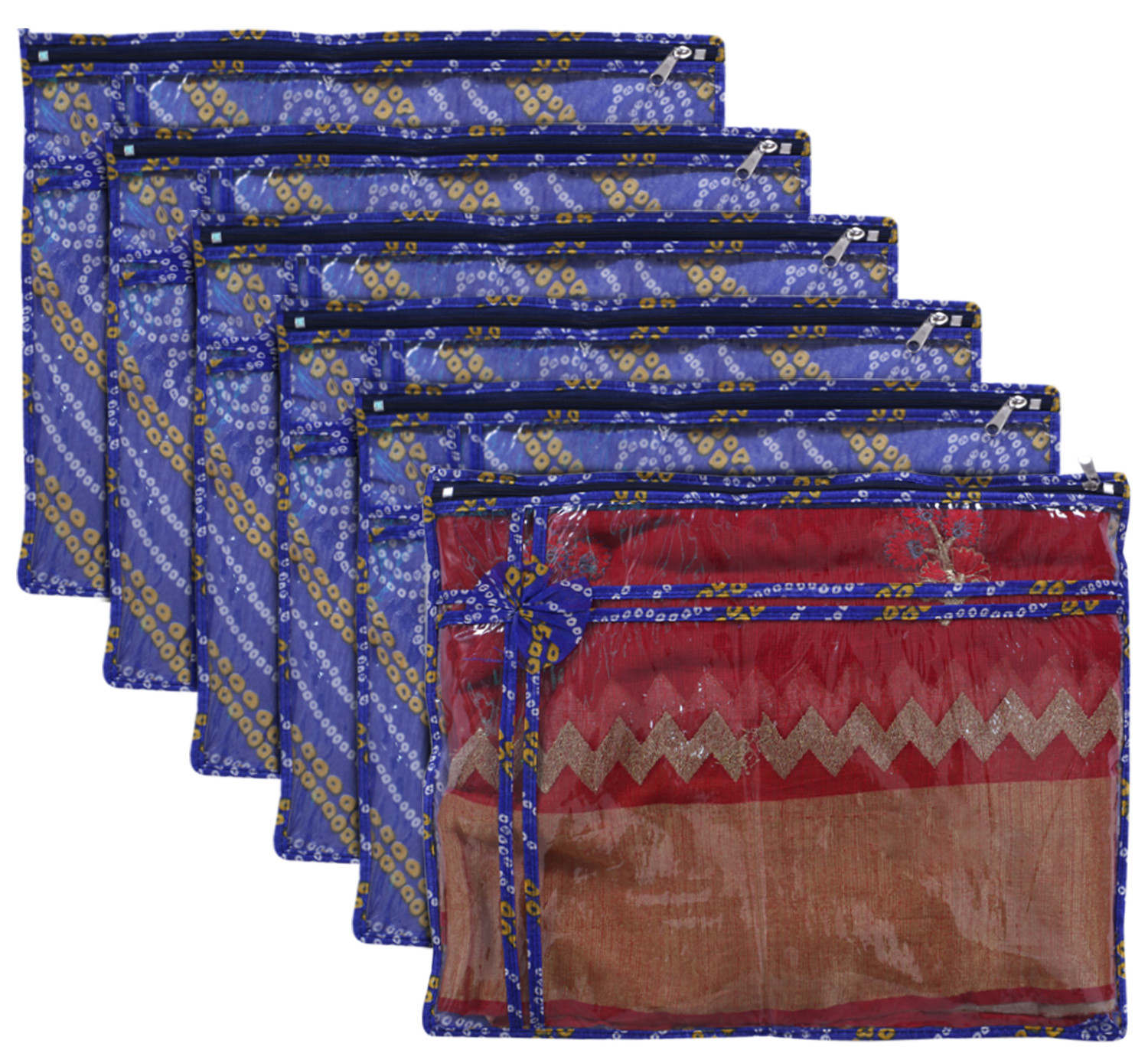 Kuber Industries Bandhani Print PVC Foldable Single Saree Cover|Clothes Storage For Saree, Lehenga, Suit With Transparent(Blue)