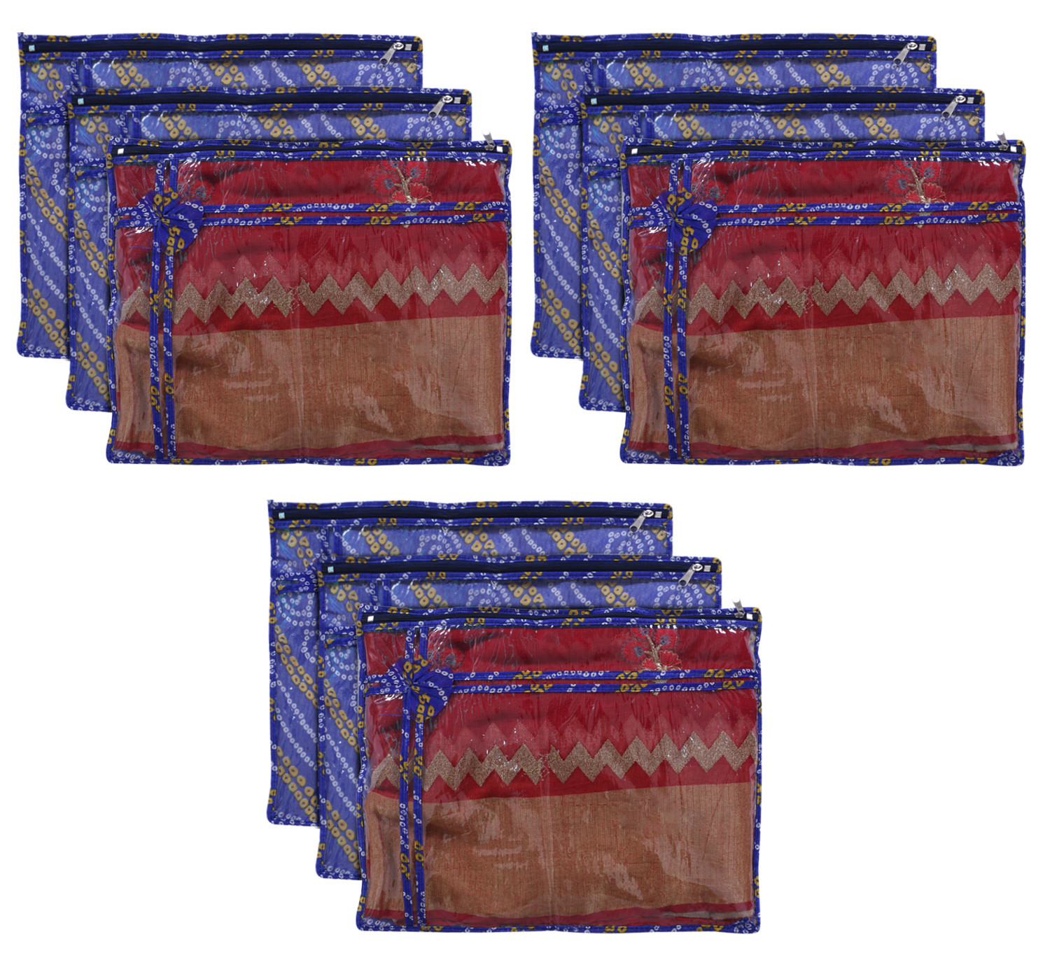 Kuber Industries Bandhani Print PVC Foldable Single Saree Cover|Clothes Storage For Saree, Lehenga, Suit With Transparent(Blue)