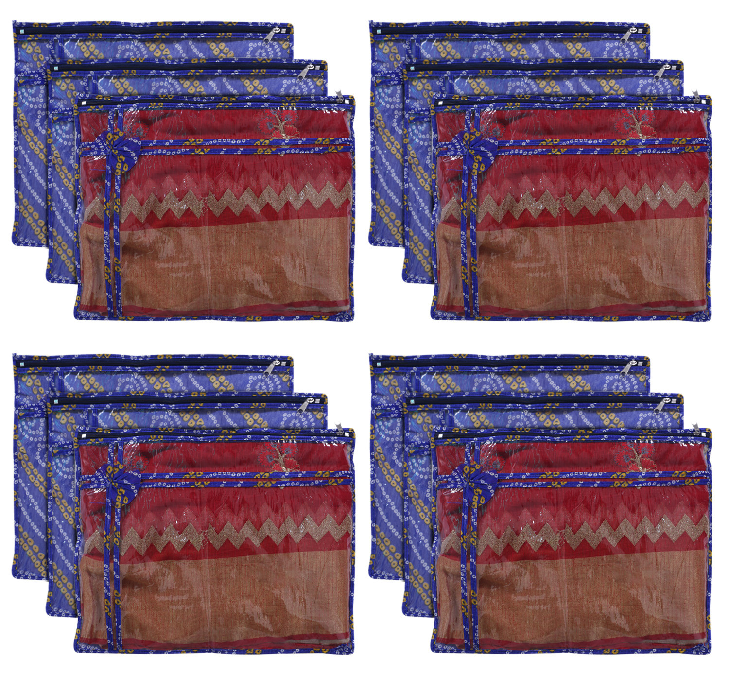 Kuber Industries Bandhani Print PVC Foldable Single Saree Cover|Clothes Storage For Saree, Lehenga, Suit With Transparent(Blue)