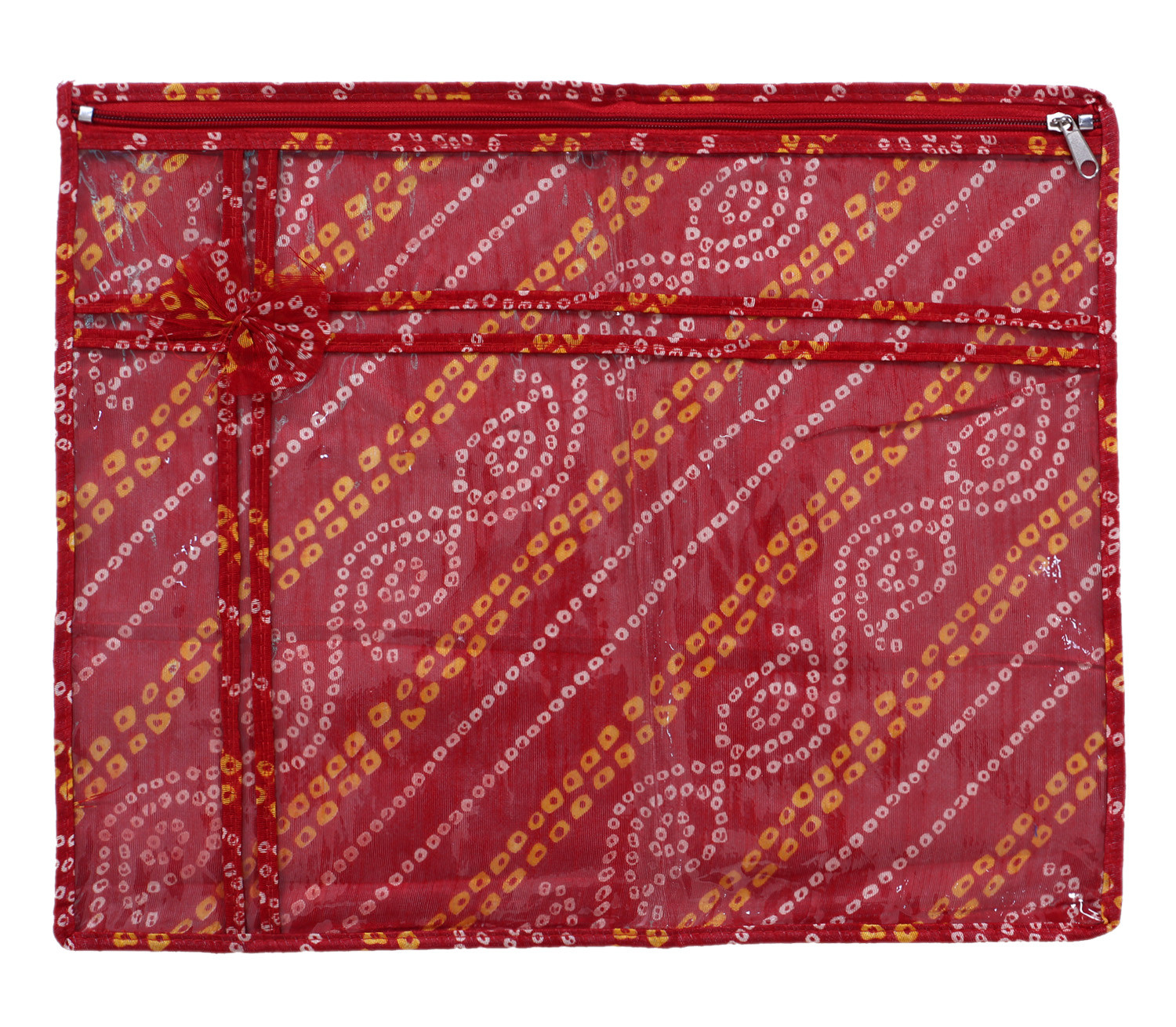 Kuber Industries Bandhani Print PVC Foldable Single Saree Cover|Clothes Storage For Saree, Lehenga, Suit With Transparent (Red)