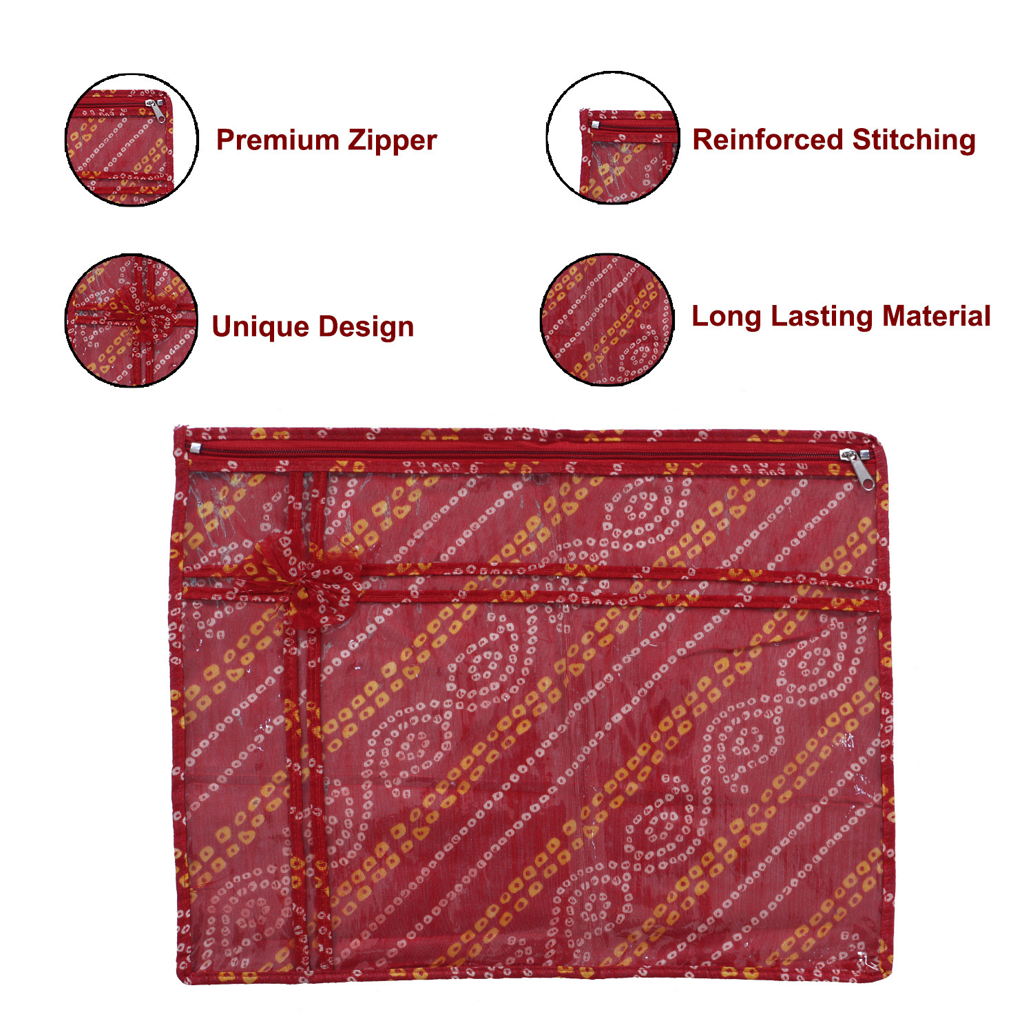 Kuber Industries Bandhani Print PVC Foldable Single Saree Cover|Clothes Storage For Saree, Lehenga, Suit With Transparent (Red)