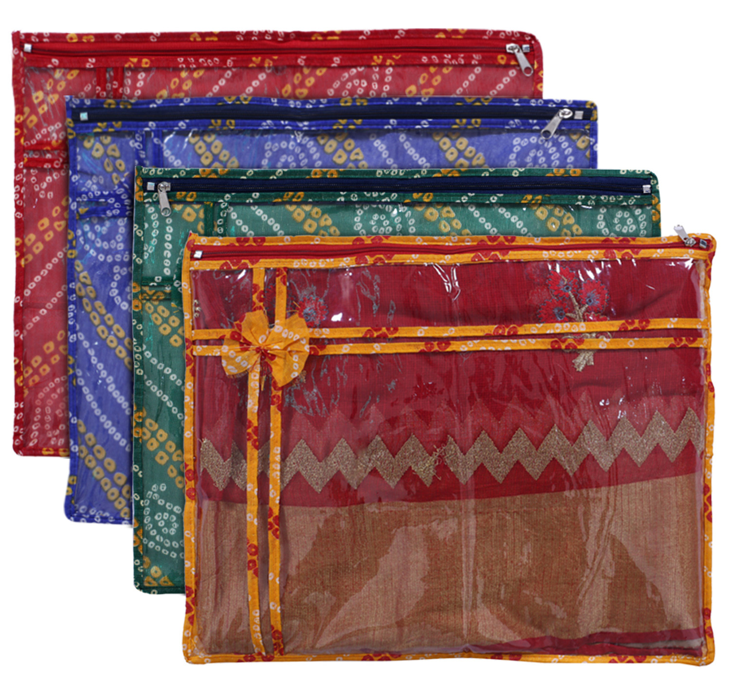 Kuber Industries Bandhani Print PVC Foldable Single Saree Cover|Clothes Storage For Saree, Lehenga, Suit With Transparent (Multicolour)