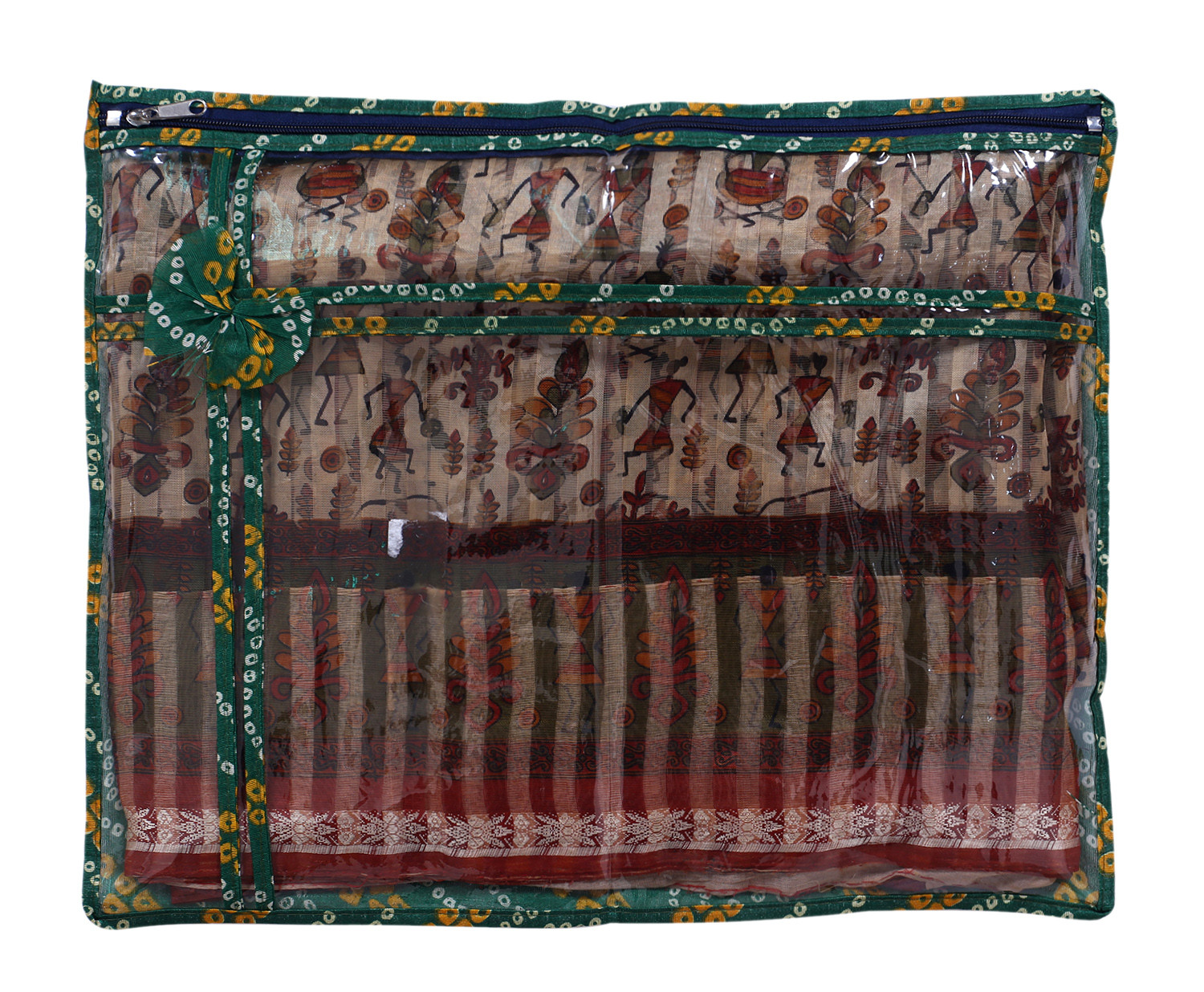 Kuber Industries Bandhani Print PVC Foldable Single Saree Cover|Clothes Storage For Saree, Lehenga, Suit With Transparent (Multicolour)