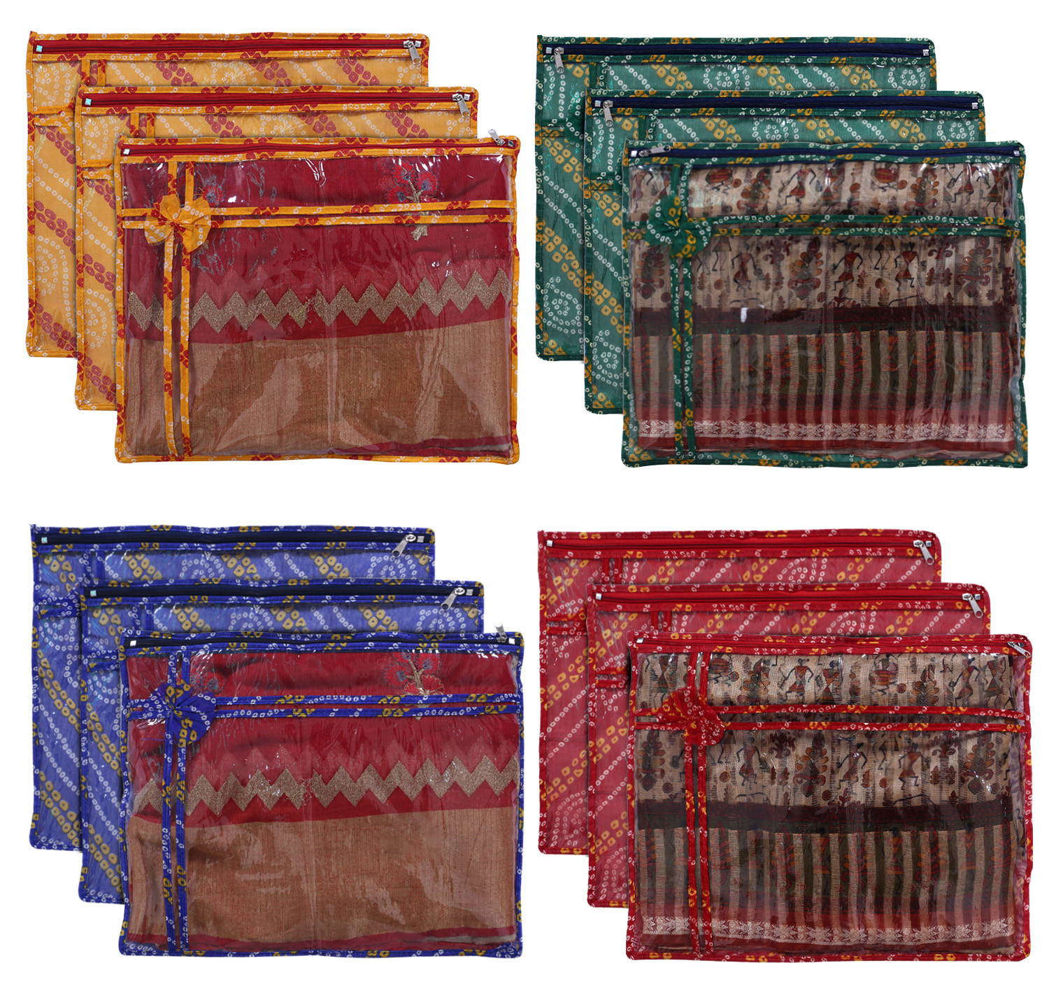 Kuber Industries Bandhani Print PVC Foldable Single Saree Cover|Clothes Storage For Saree, Lehenga, Suit With Transparent (Multicolour)