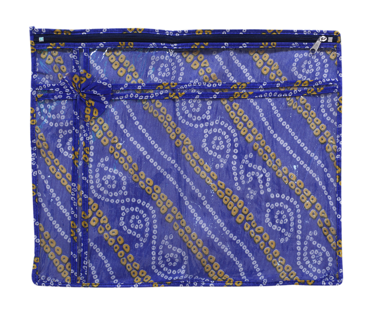 Kuber Industries Bandhani Print PVC Foldable Single Saree Cover|Clothes Storage For Saree, Lehenga, Suit With Transparent Pack of 6 (Blue & Red)
