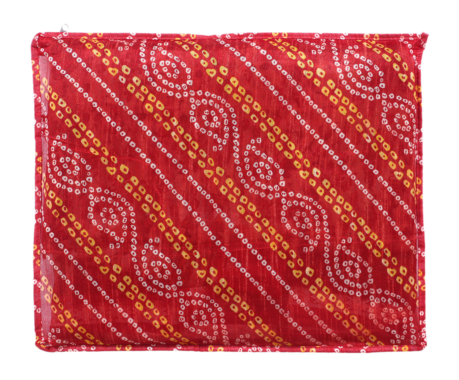 Kuber Industries Bandhani Print PVC Foldable Single Saree Cover|Clothes Storage For Saree, Lehenga, Suit With Transparent Pack of 6 (Red & Yellow)