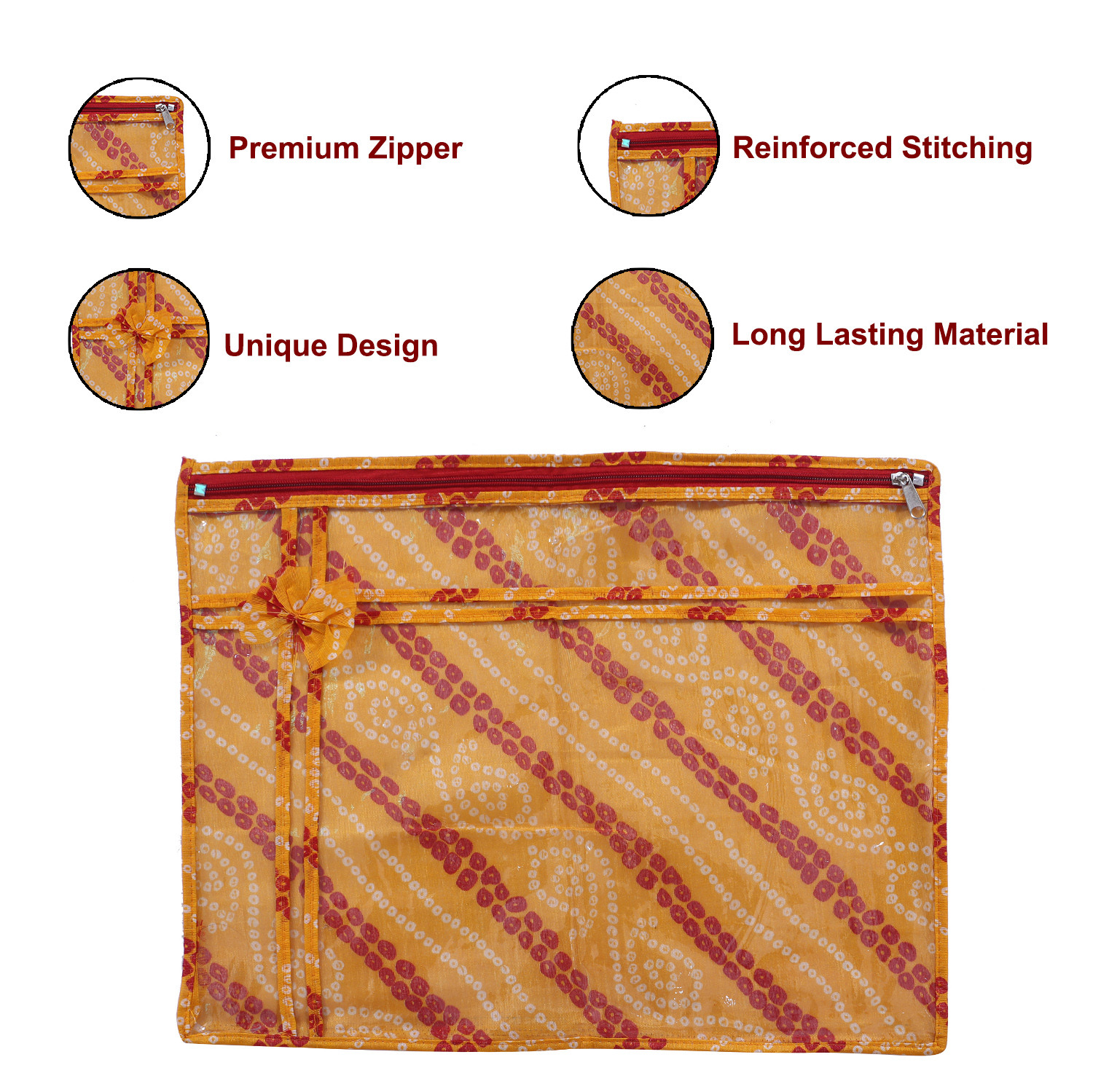 Kuber Industries Bandhani Print PVC Foldable Single Saree Cover|Clothes Storage For Saree, Lehenga, Suit With Transparent Pack of 6 (Yellow & Green)