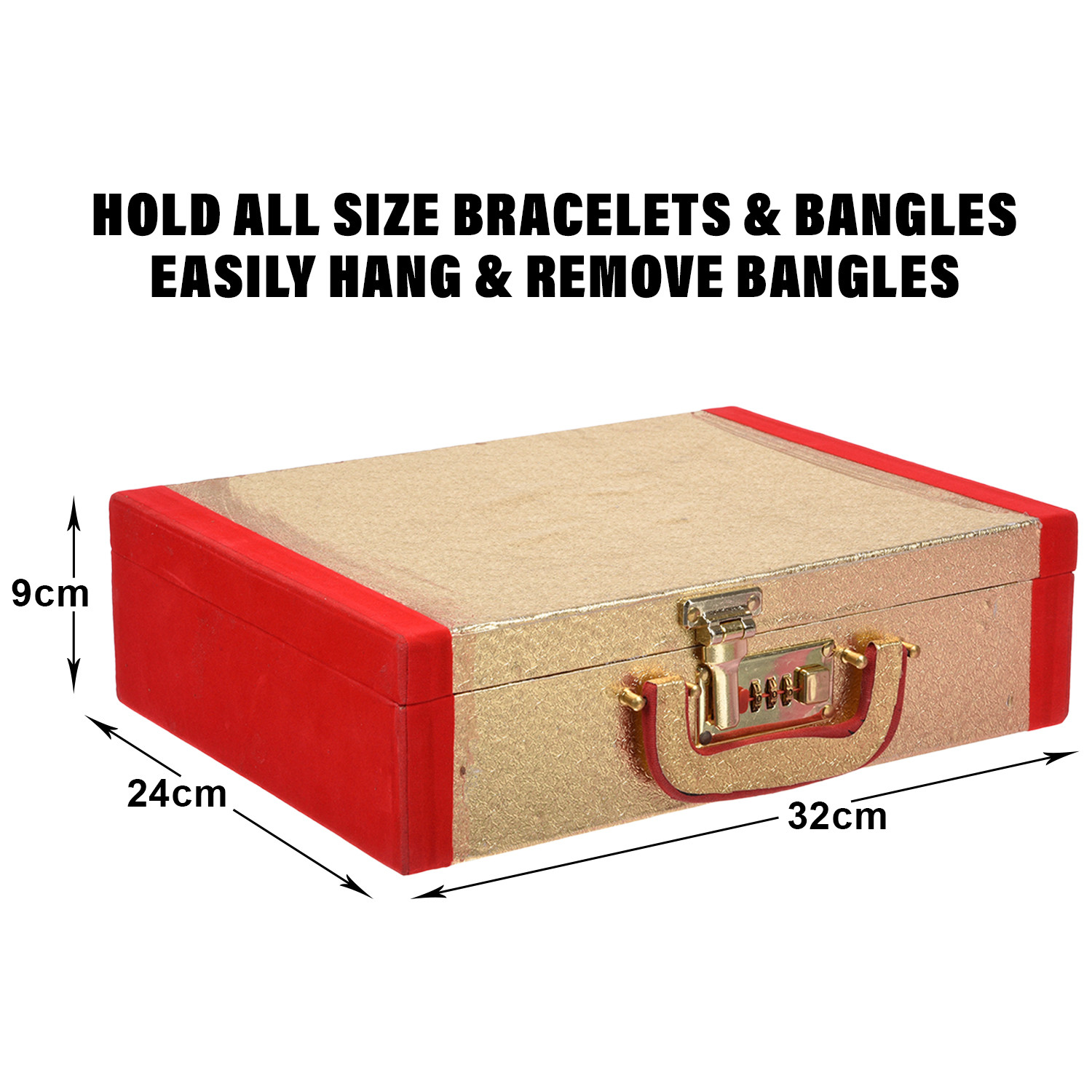 Kuber Industries Bangle Box | Jewellery Gifts Organizer | Bangle Box for Women | 3 Roll Golden Regzine with Side Velvet Lock Bangle Box | Golden