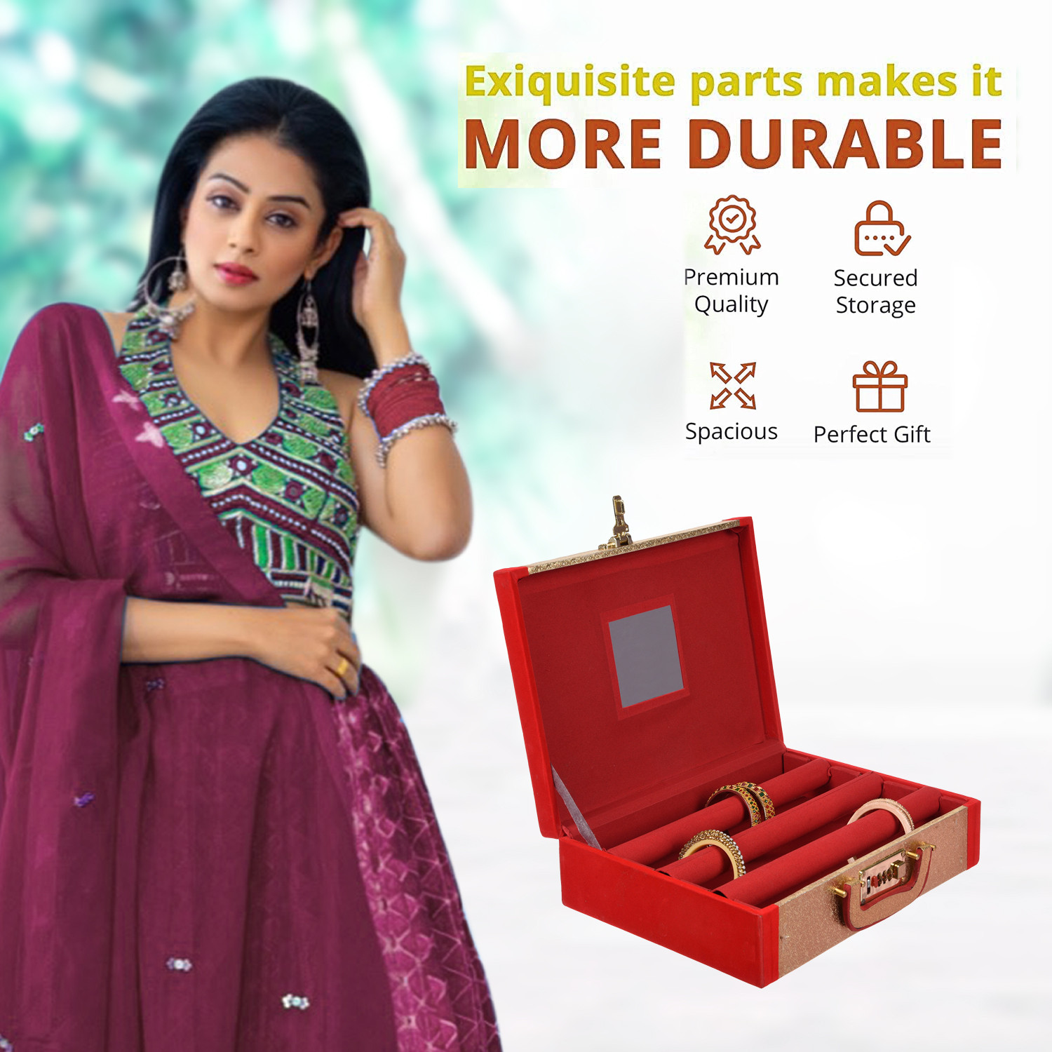 Kuber Industries Bangle Box | Jewellery Gifts Organizer | Bangle Box for Women | 3 Roll Golden Regzine with Side Velvet Lock Bangle Box | Golden