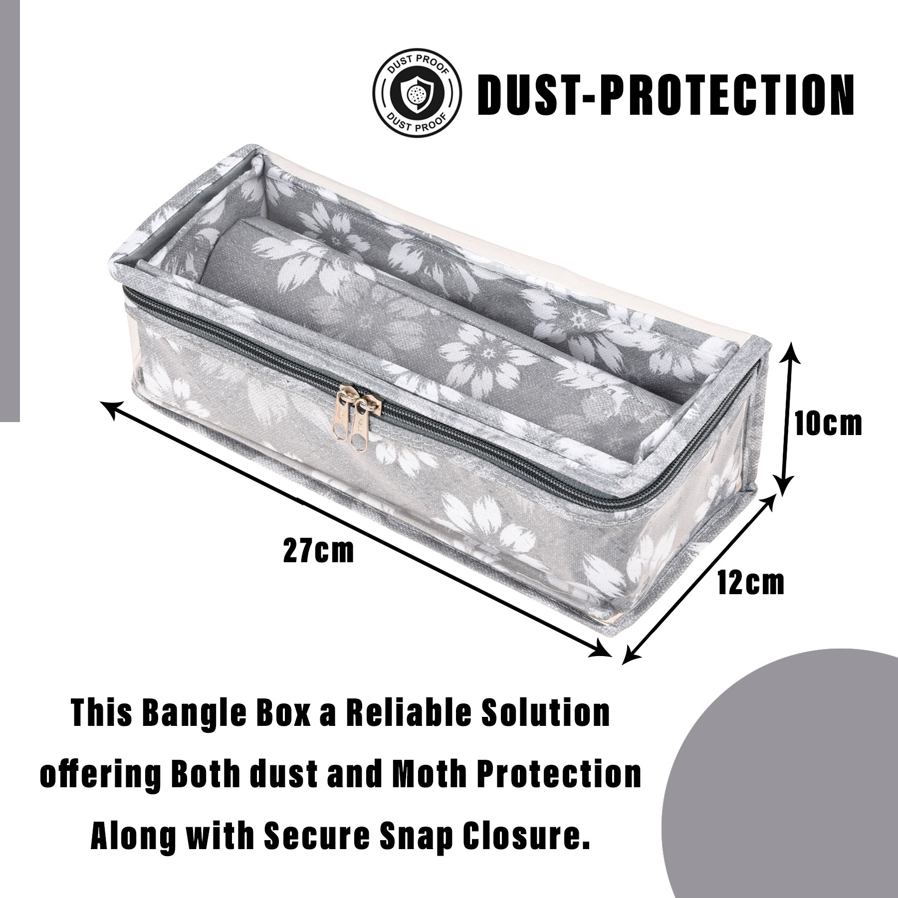 Kuber Industries Bangle Box | Single Rod Chudi Organizer with Visible Window | Travelling Bracelets Organizer | Waterproof Watch Organizer for Woman | Flower Quilted | Gray