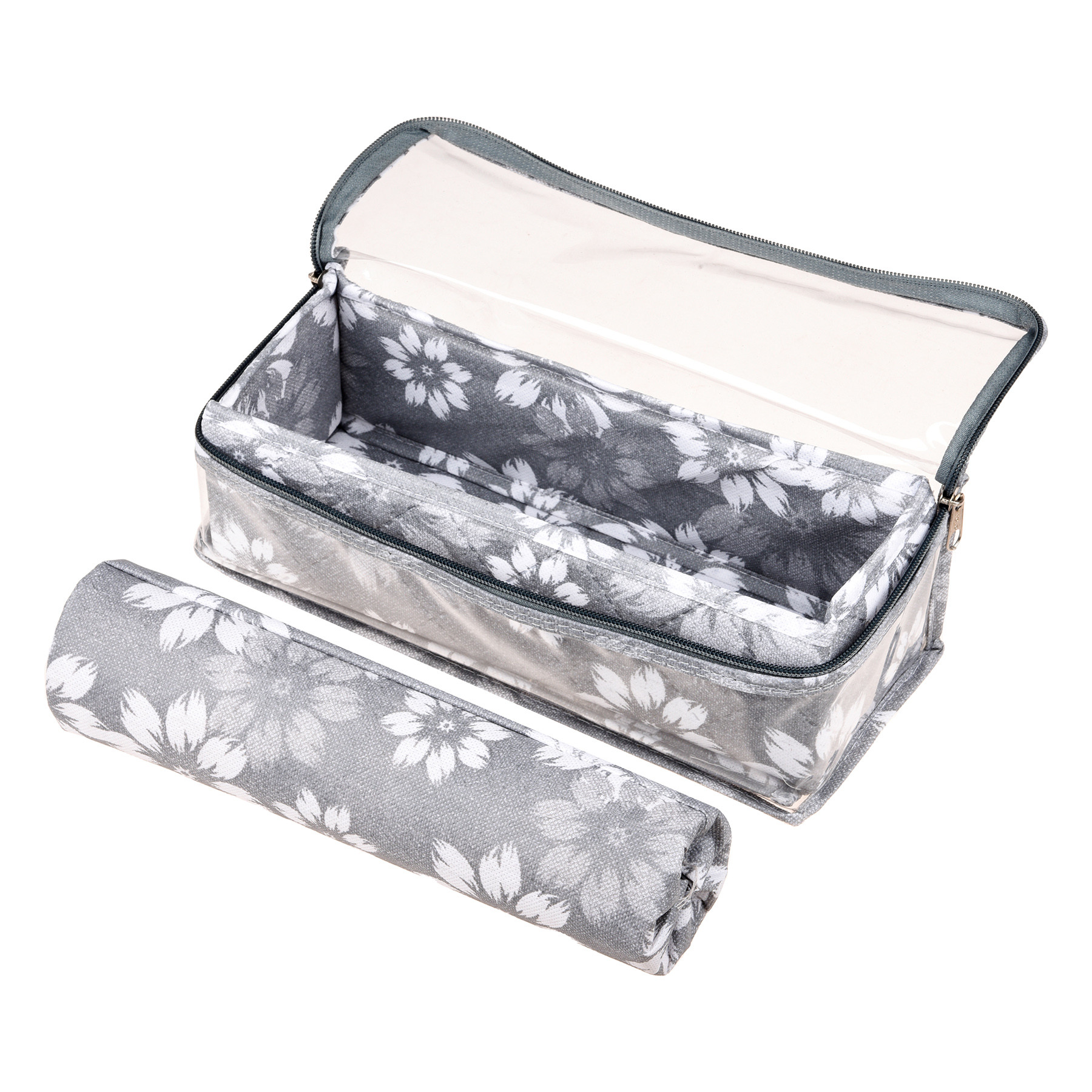 Kuber Industries Bangle Box | Single Rod Chudi Organizer with Visible Window | Travelling Bracelets Organizer | Waterproof Watch Organizer for Woman | Flower Quilted | Gray