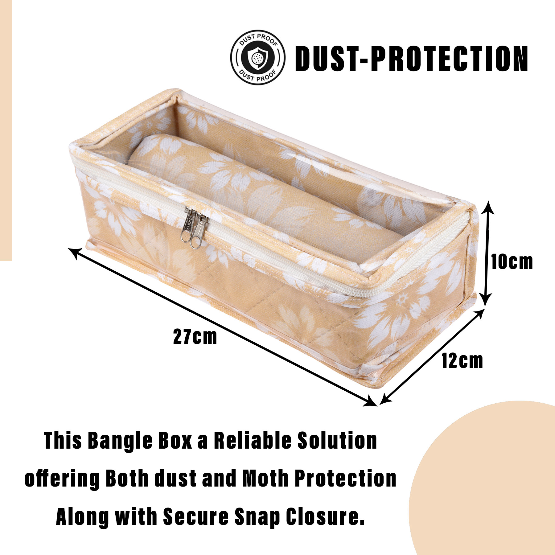 Kuber Industries Bangle Box | Single Rod Chudi Organizer with Visible Window | Travelling Bracelets Organizer | Waterproof Watch Organizer for Woman | Flower Quilted | Golden
