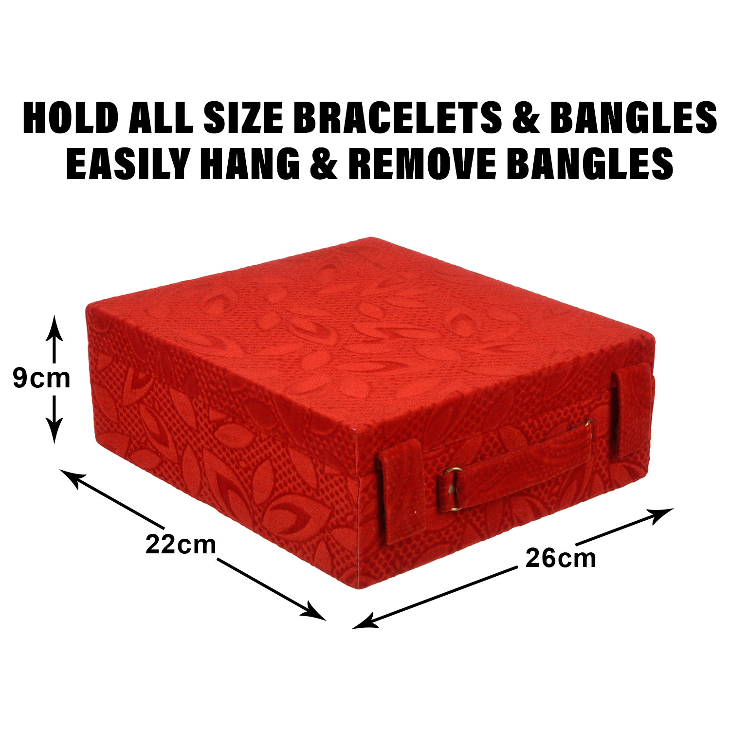 Kuber Industries Bangle Box | Velvet Jewellery Gifts Organizer | Bracelet Organizer for Women | Bangle Box for Women | Self Cut Work |3 Rod Bangle Organizer | Red
