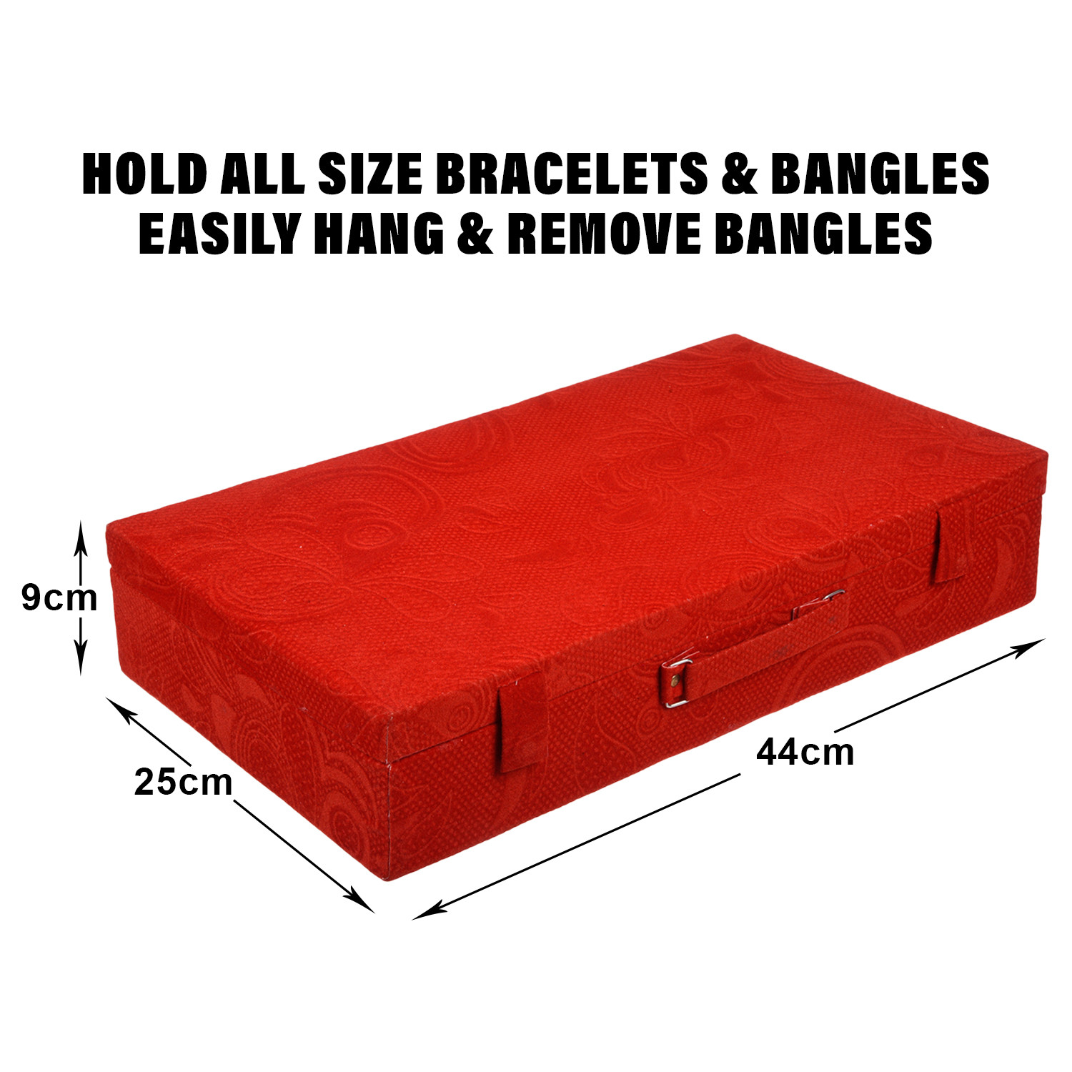 Kuber Industries Bangle Box | Velvet Jewellery Gifts Organizer | Bracelet Organizer for Women | Bangle Box for Women | Self Cut Work |6 Rod Bangle Organizer | Red