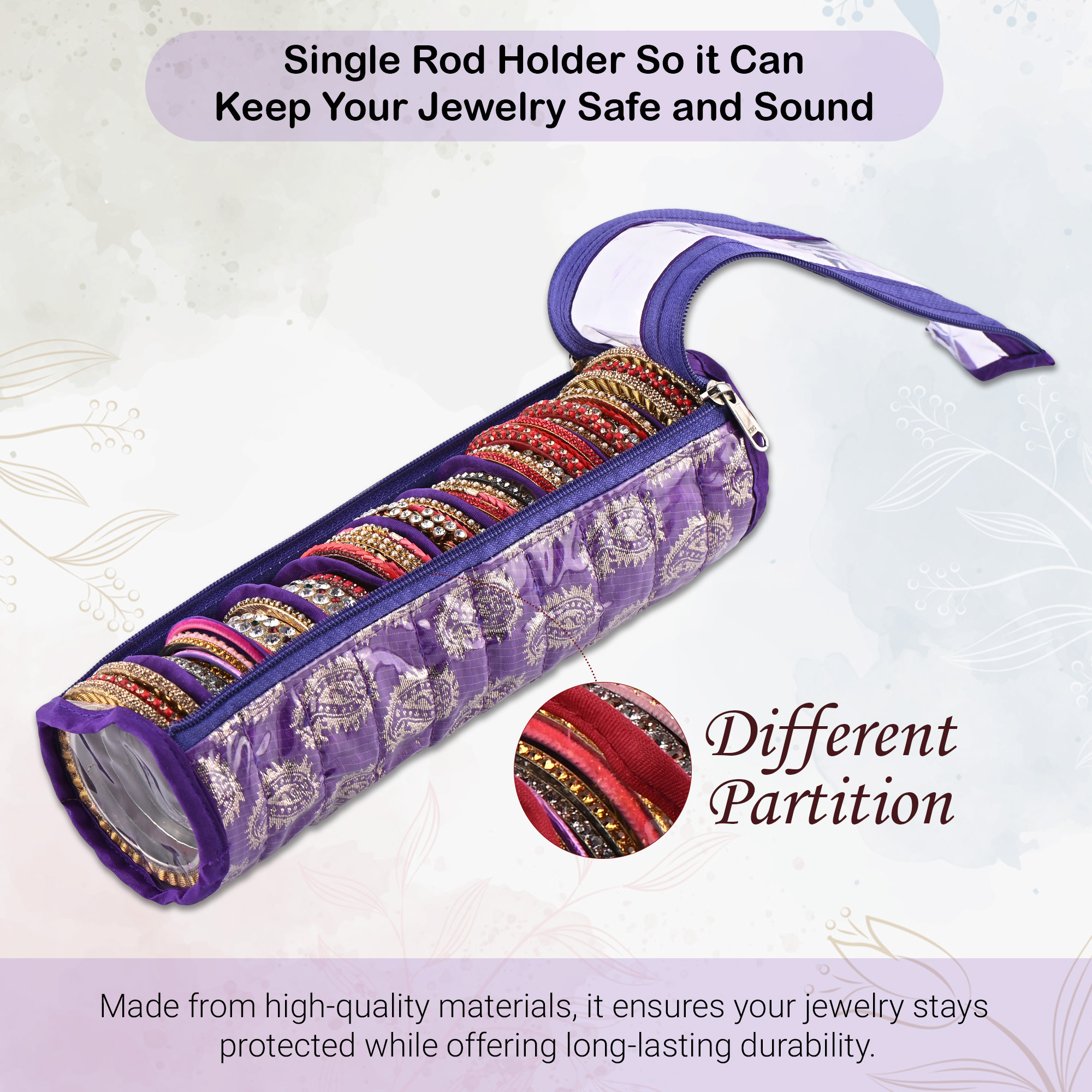 Kuber Industries Bangles Organisers Storage Box with 10 Compartments  Gold Jewellery Pouch  Chudi Case Holder for Women  Printed -Purple