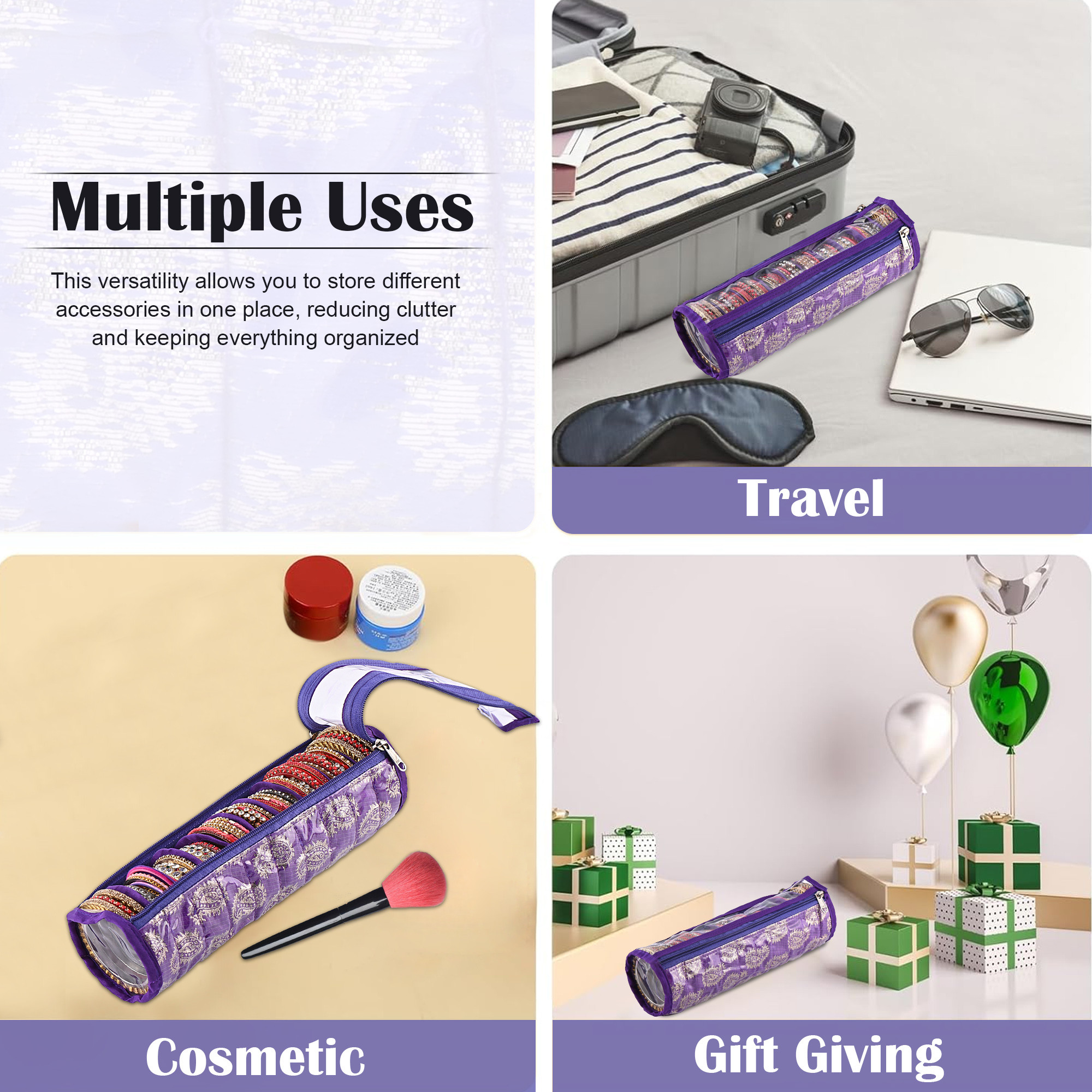 Kuber Industries Bangles Organisers Storage Box with 10 Compartments  Gold Jewellery Pouch  Chudi Case Holder for Women  Printed -Purple