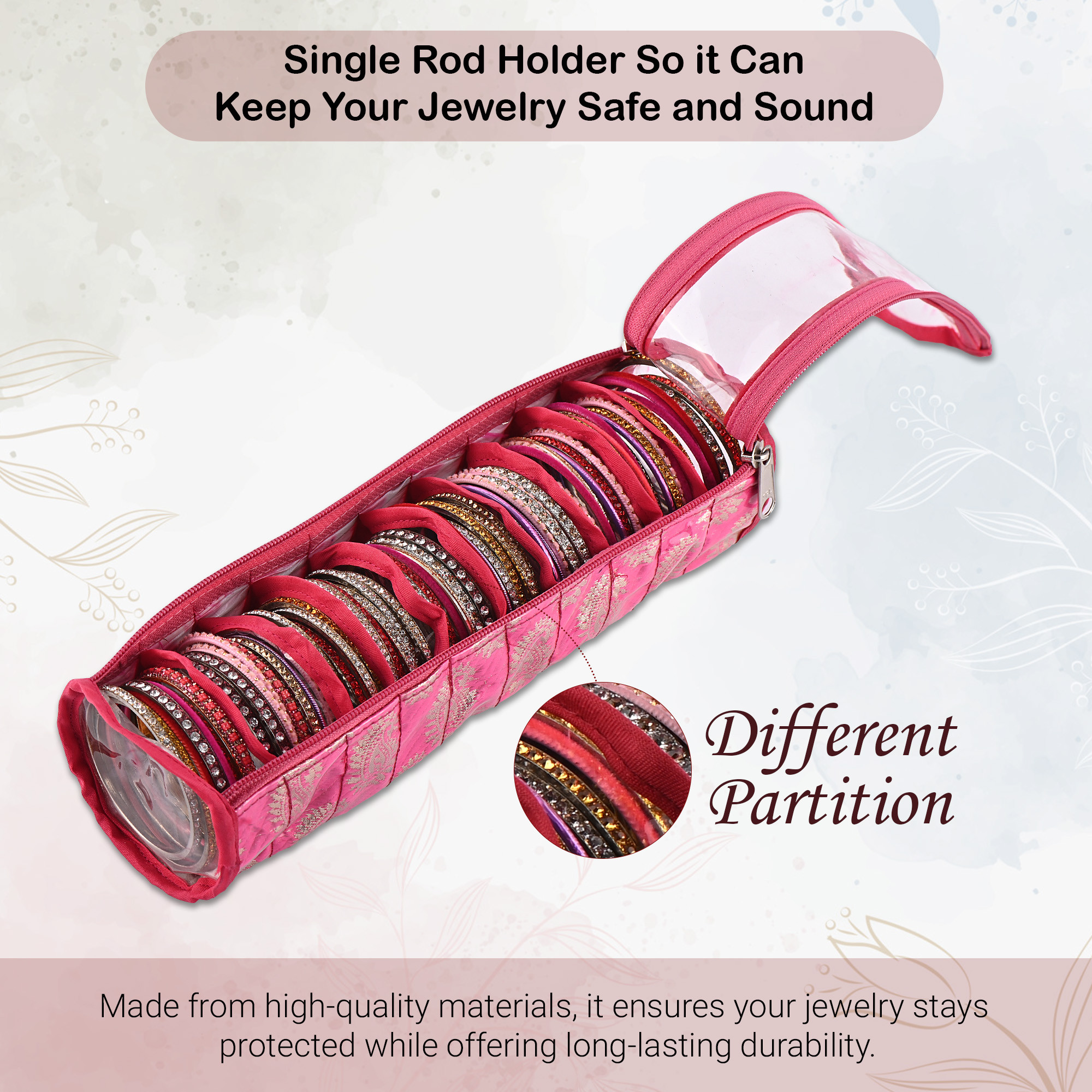 Kuber Industries Bangles Organisers Storage Box with 10 Compartments  Gold Jewellery Pouch  Chudi Case Holder for Women  Printed - Pink