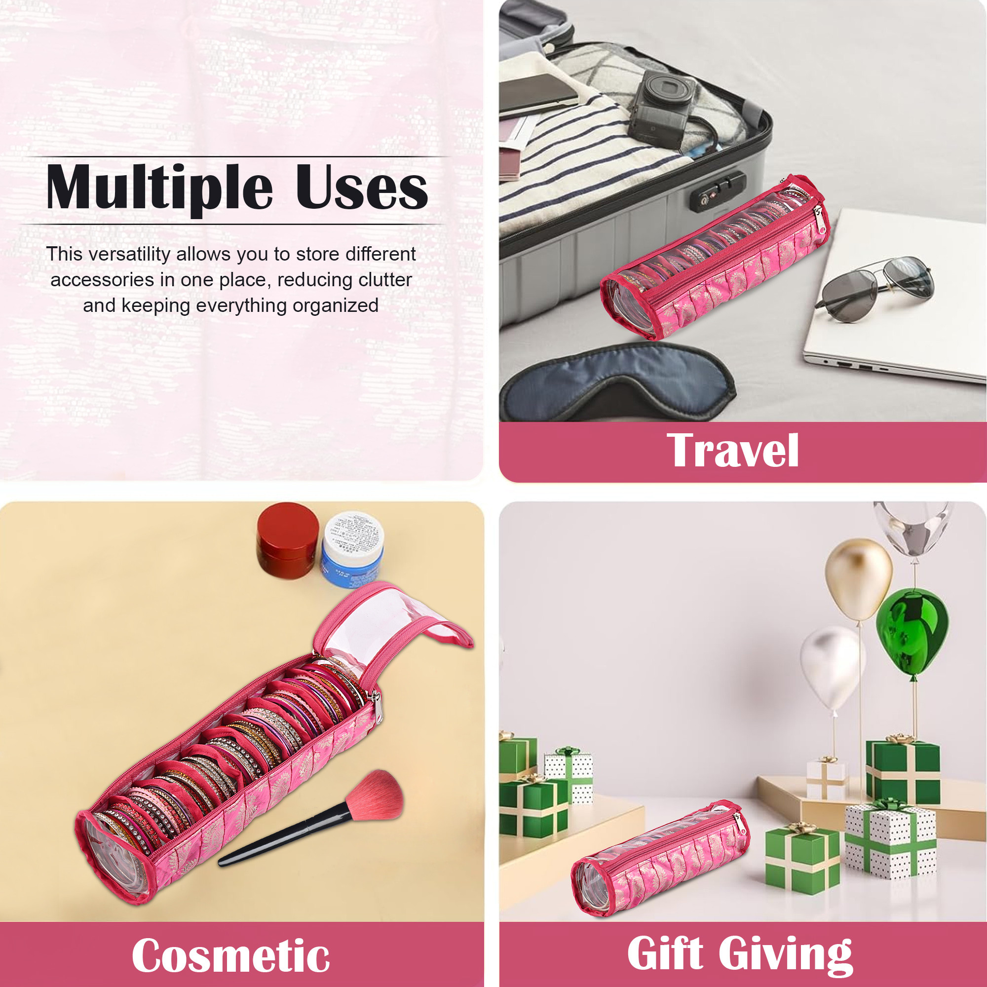 Kuber Industries Bangles Organisers Storage Box with 10 Compartments  Gold Jewellery Pouch  Chudi Case Holder for Women  Printed - Pink