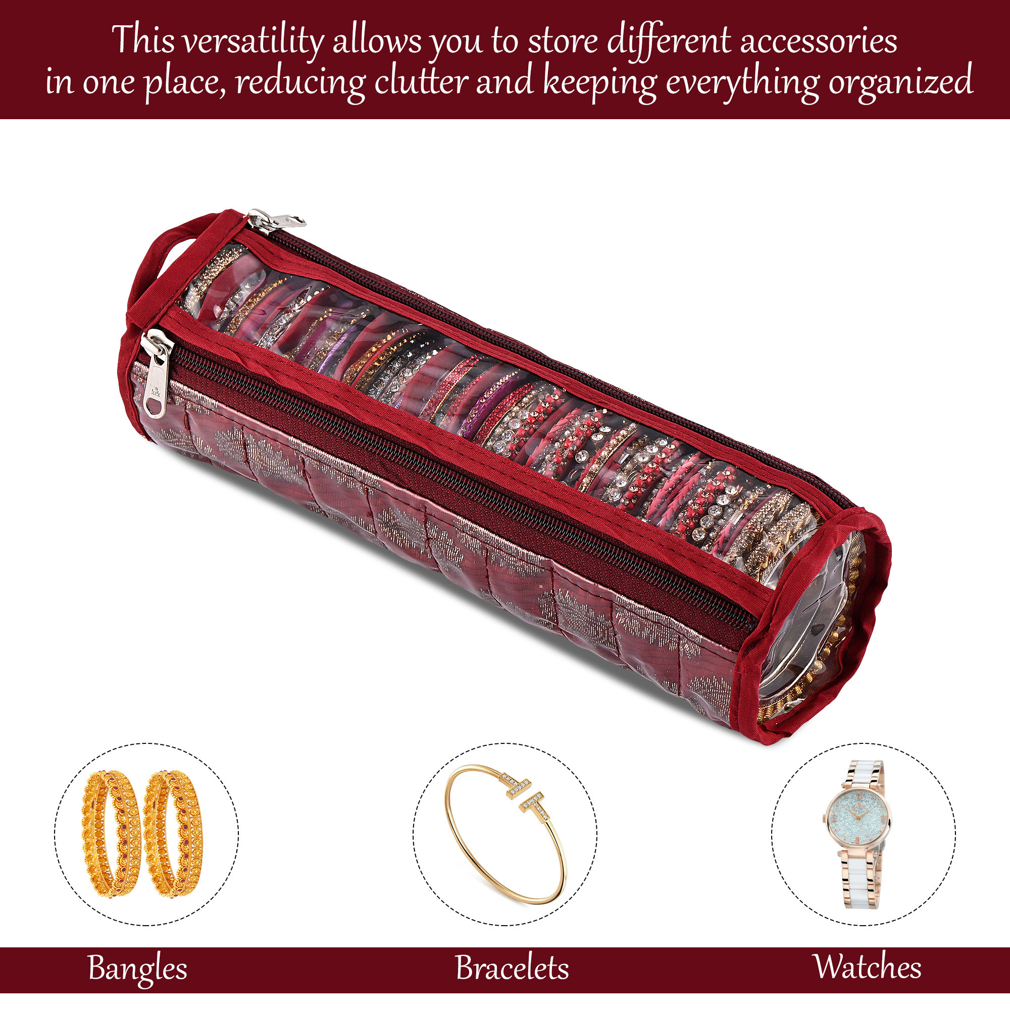 Kuber Industries Bangles Organisers Storage Box with 10 Compartments  Gold Jewellery Pouch  Chudi Case Holder for Women  Printed -Maroon
