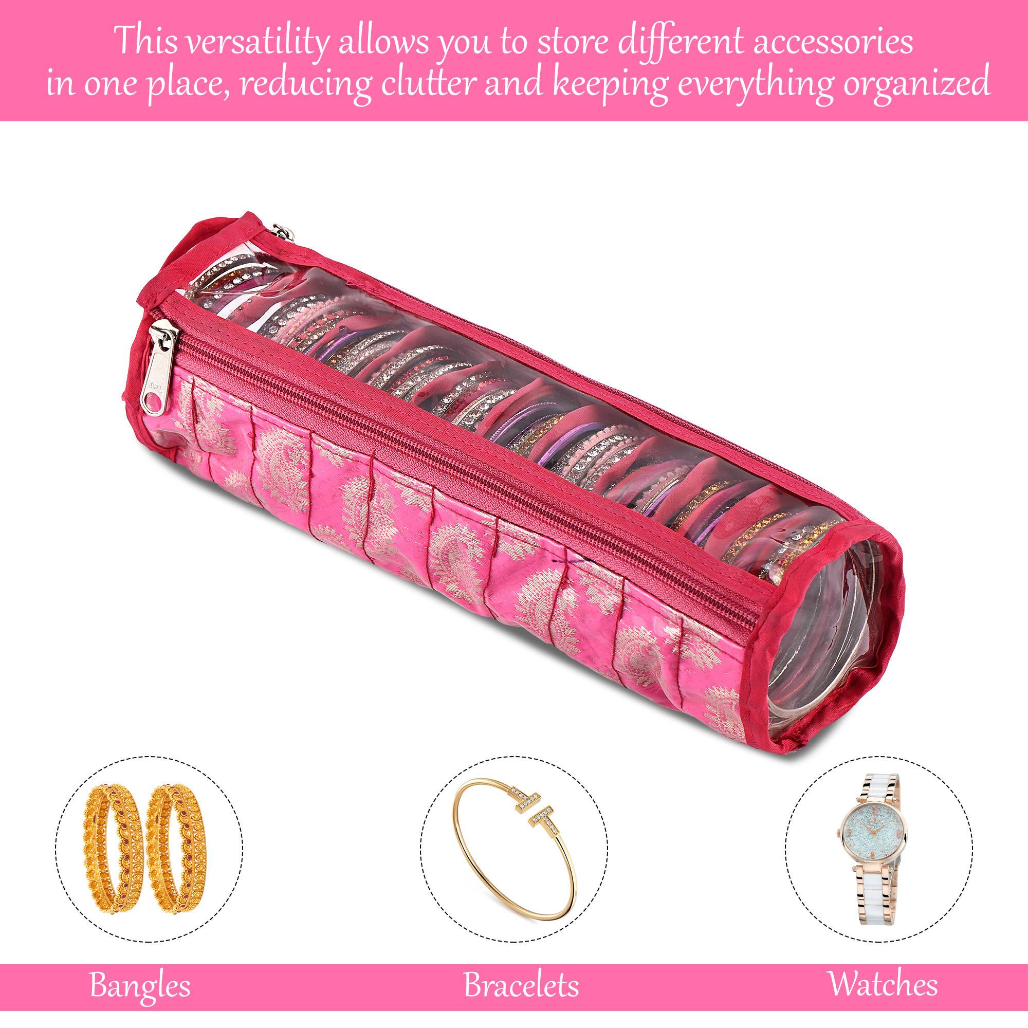 Kuber Industries Bangles Organisers Storage Box with 10 Compartments  Gold Jewellery Pouch  Chudi Case Holder for Women  Printed - Pink