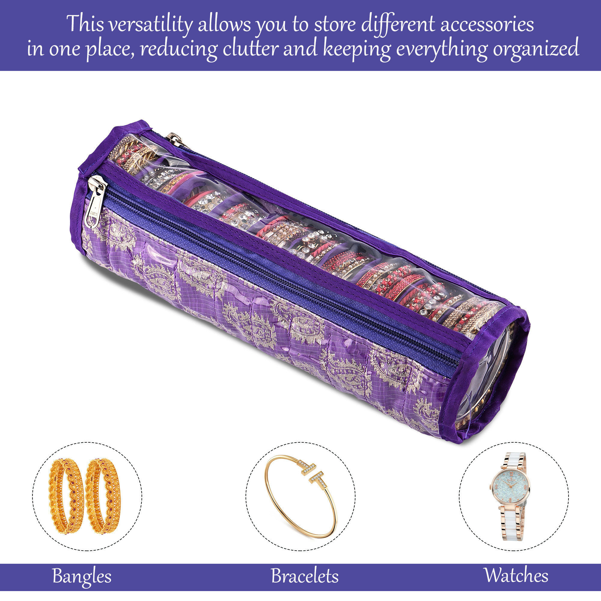 Kuber Industries Bangles Organisers Storage Box with 10 Compartments  Gold Jewellery Pouch  Chudi Case Holder for Women  Printed -Purple