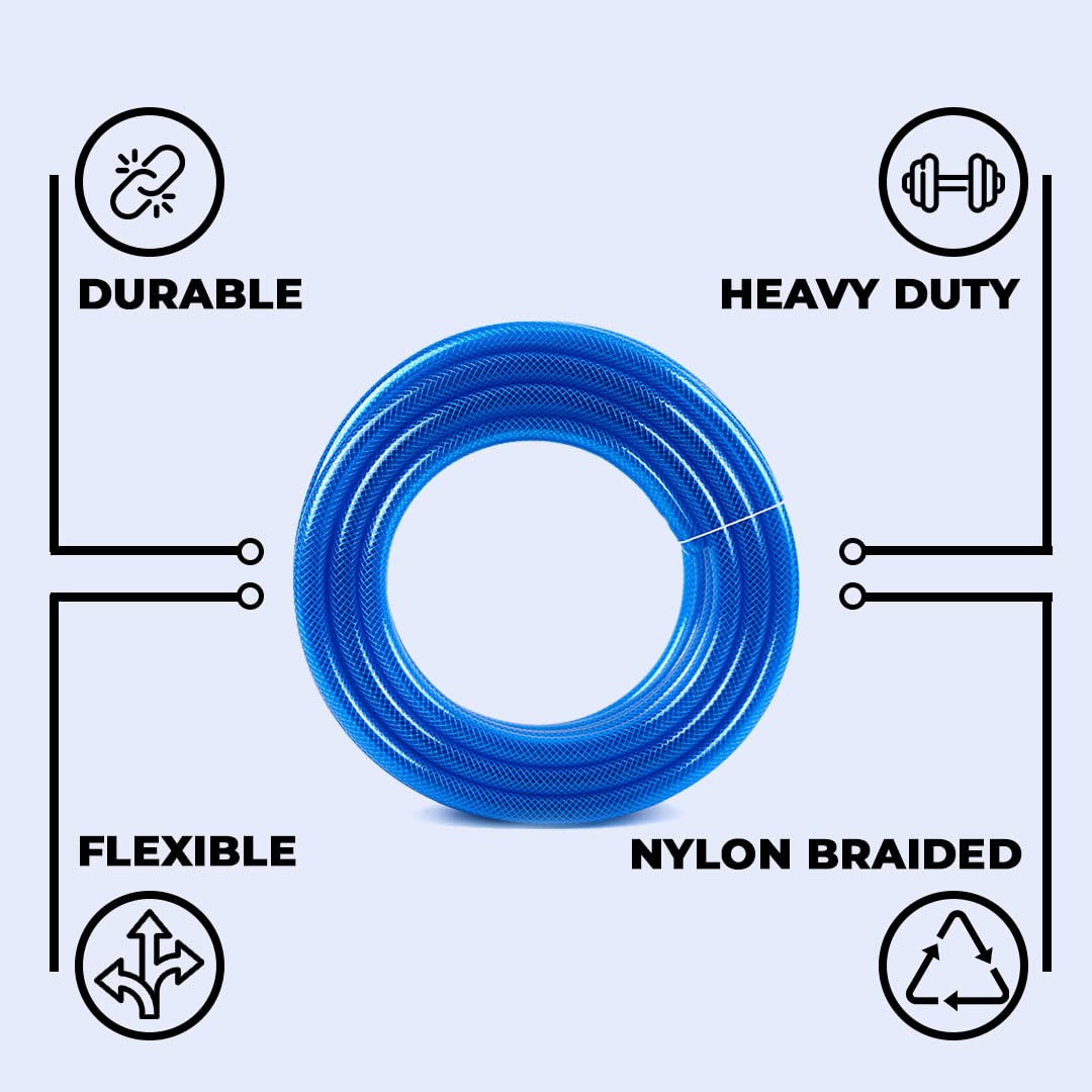 Kuber Industries Basic PVC with Nylon Braided Water Pipe 10 Meter | Water Pipe for Garden, Car & Pet Cleaning | Easy to Use, & Leak Proof Hose Pipe | Blue