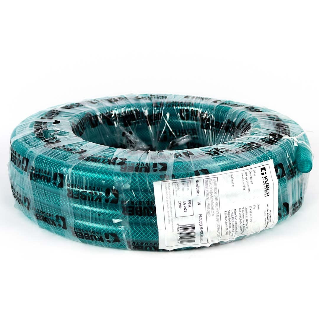 Kuber Industries Basic PVC with Nylon Braided Water Pipe 10 Meter | Water Pipe for Garden, Car & Pet Cleaning | Easy to Use, & Leak Proof Hose Pipe | Green