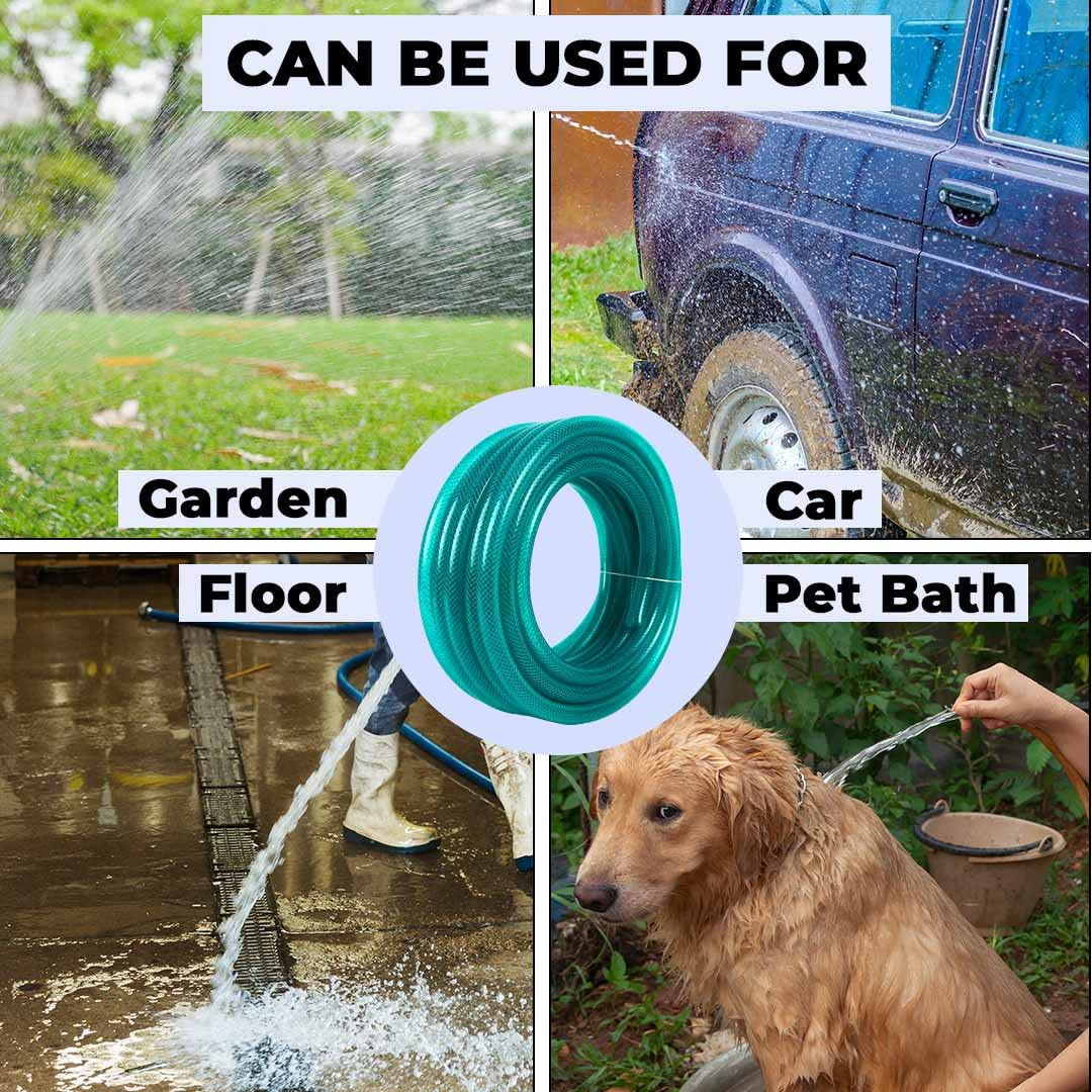 Kuber Industries Basic PVC with Nylon Braided Water Pipe 10 Meter|Multi-Utility Water Pipe for Garden, Car Cleaning & Pet Cleaning|Heavy Duty & Leak Proof Hose Pipe |Green |