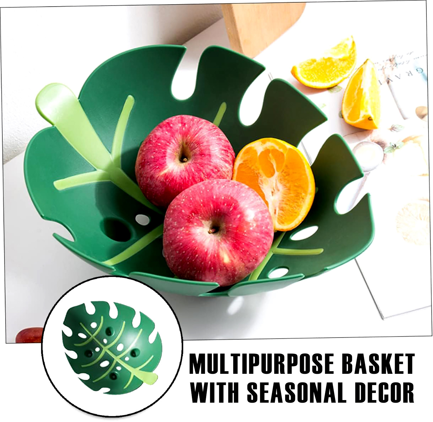 Kuber Industries Basket  Fruit Storage Basket  Basket for Home-Kitchen-Dining Table  Vegetable-Fruit Strainer Basket  Multipurpose Fruit Bowl Tray  Leaf Shape Basket  Green