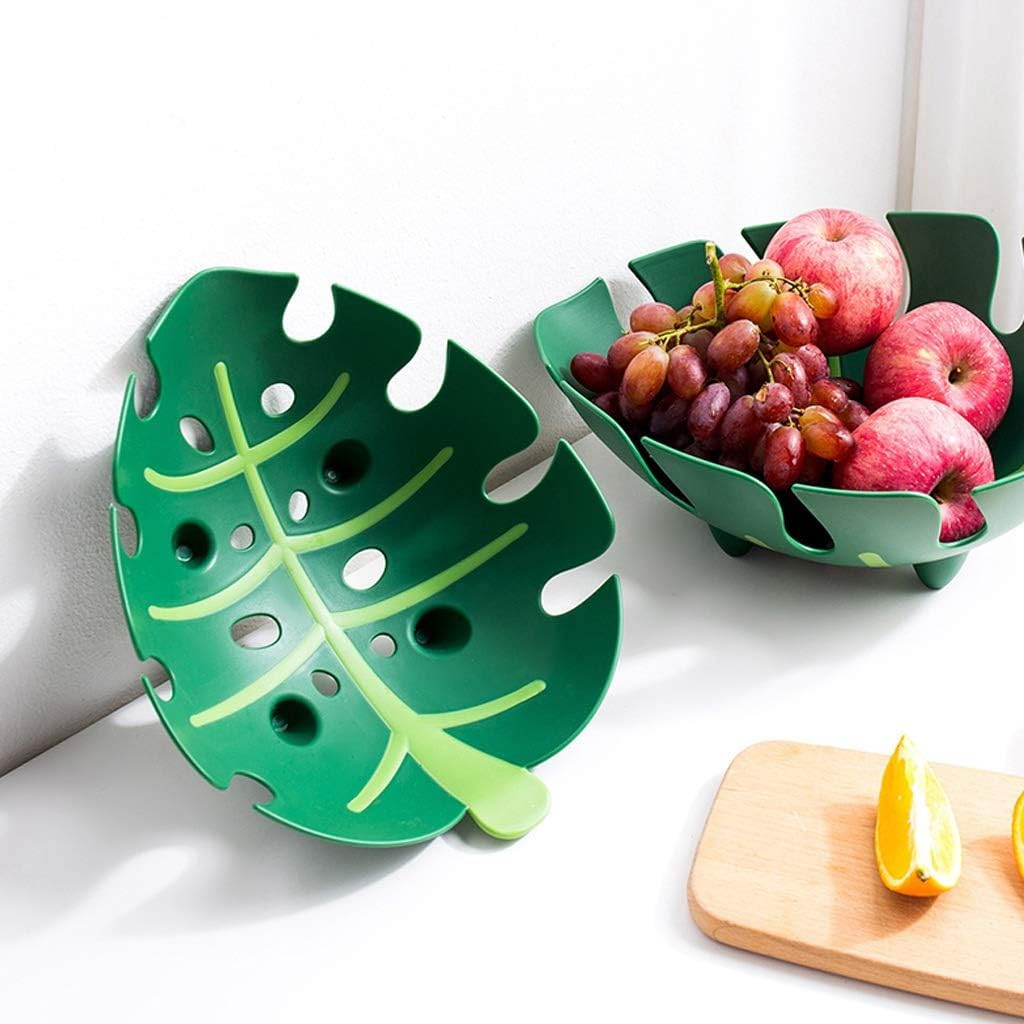 Kuber Industries Basket  Fruit Storage Basket  Basket for Home-Kitchen-Dining Table  Vegetable-Fruit Strainer Basket  Multipurpose Fruit Bowl Tray  Leaf Shape Basket  Green