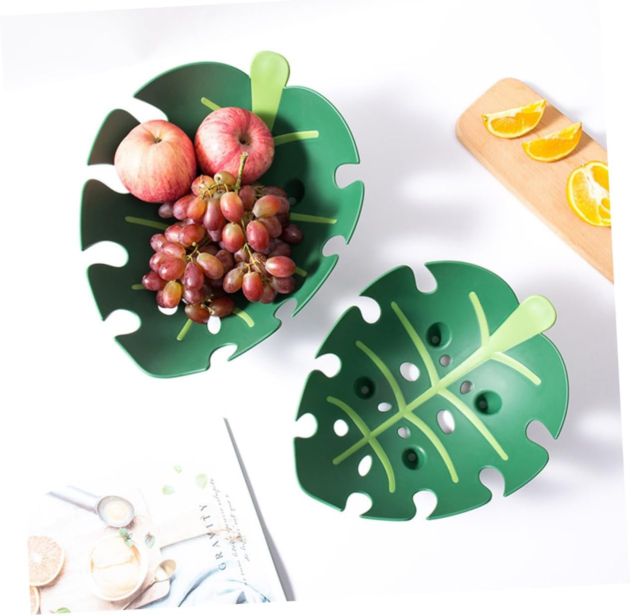 Kuber Industries Basket | Fruit Storage Basket | Basket for Home-Kitchen-Dining Table | Vegetable-Fruit Strainer Basket | Multipurpose Fruit Bowl Tray | Leaf Shape Basket | Green