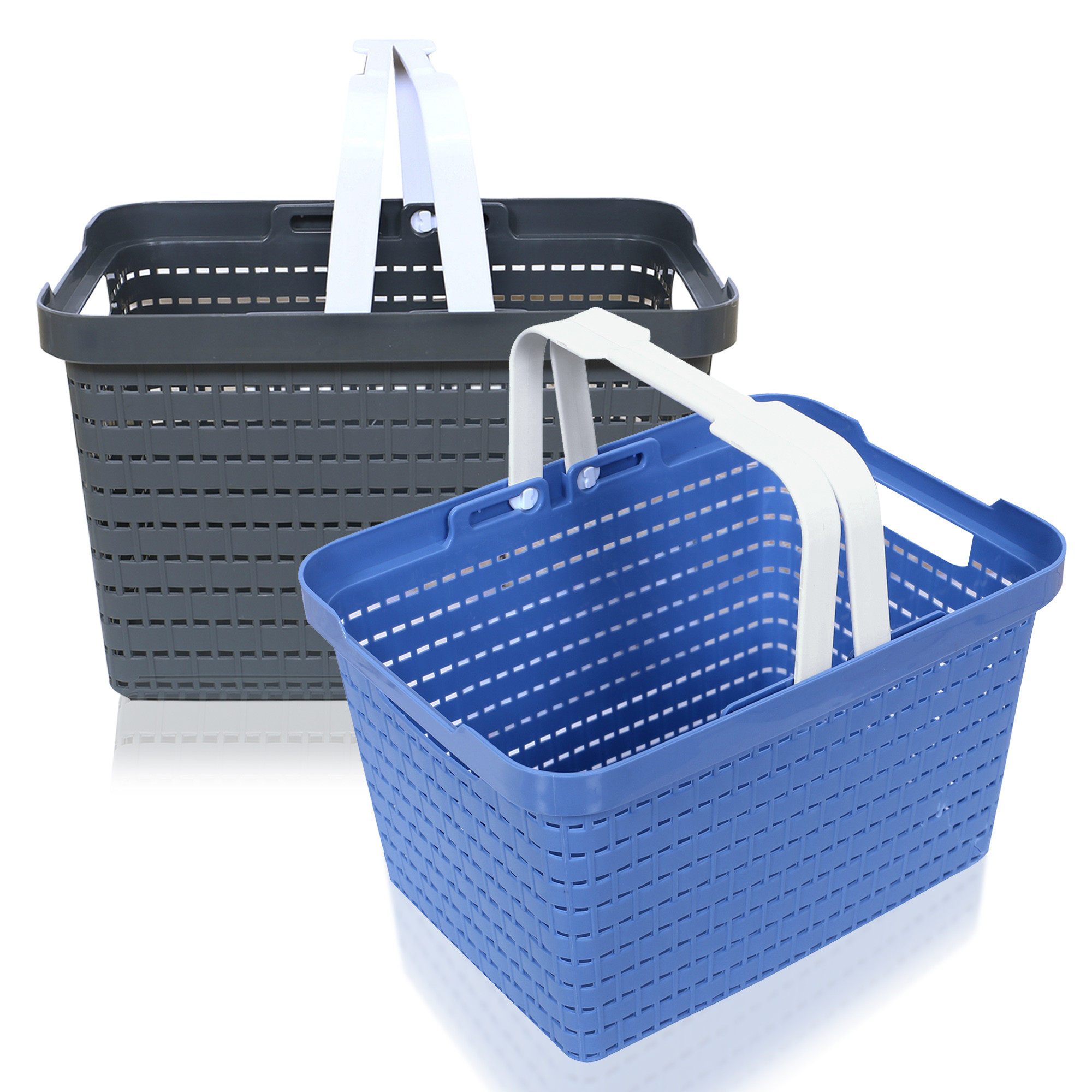 Kuber Industries Basket | Plastic Fruits Storage Basket | Picnic Storage Basket | Kitchen Storage Basket | Stationery Storage Basket | FLORA-222 | Pack of 2 | Blue & Gray