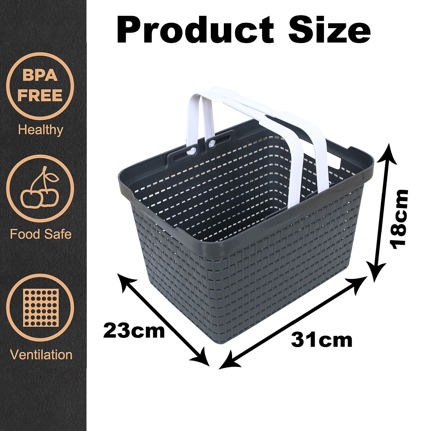 Kuber Industries Basket | Plastic Fruits Storage Basket | Picnic Storage Basket | Kitchen Storage Basket | Stationery Storage Basket | FLORA-222 | Pack of 2 | White & Gray