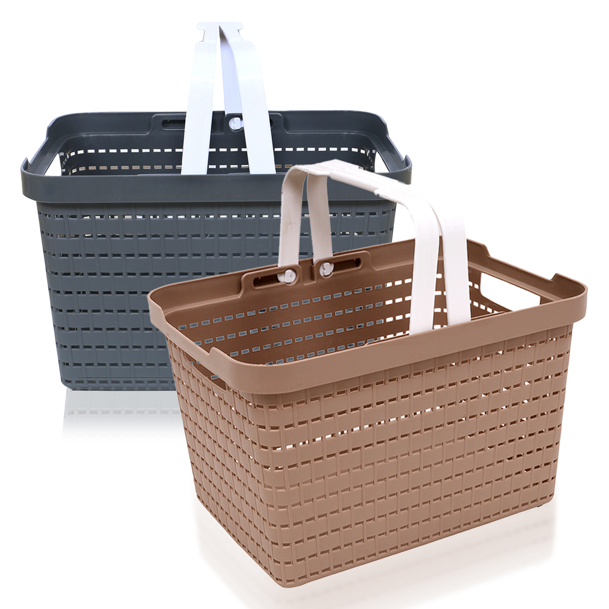 Kuber Industries Basket | Plastic Fruits Storage Basket | Picnic Storage Basket | Kitchen Storage Basket | Stationery Storage Basket | FLORA-222 | Pack of 2 | Coffee & Gray