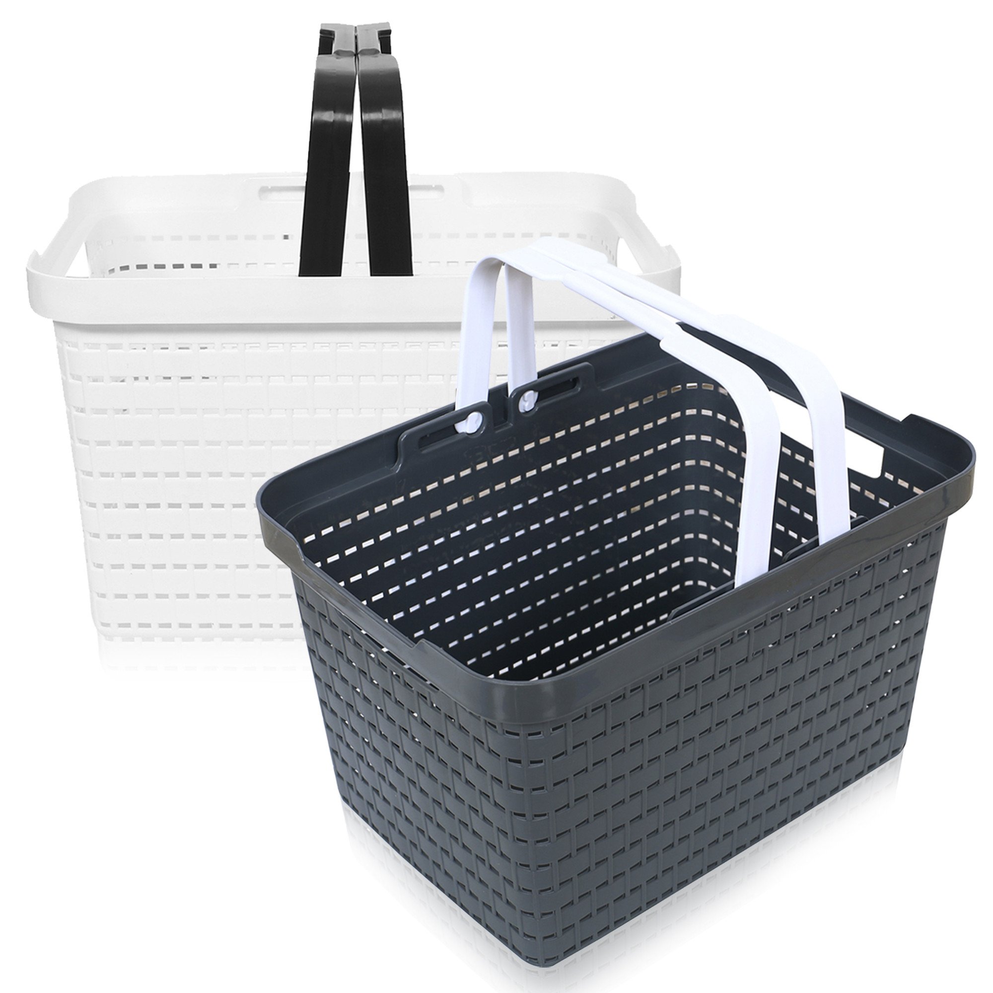 Kuber Industries Basket | Plastic Fruits Storage Basket | Picnic Storage Basket | Kitchen Storage Basket | Stationery Storage Basket | FLORA-333 | Large | Pack of 2 | White & Gray