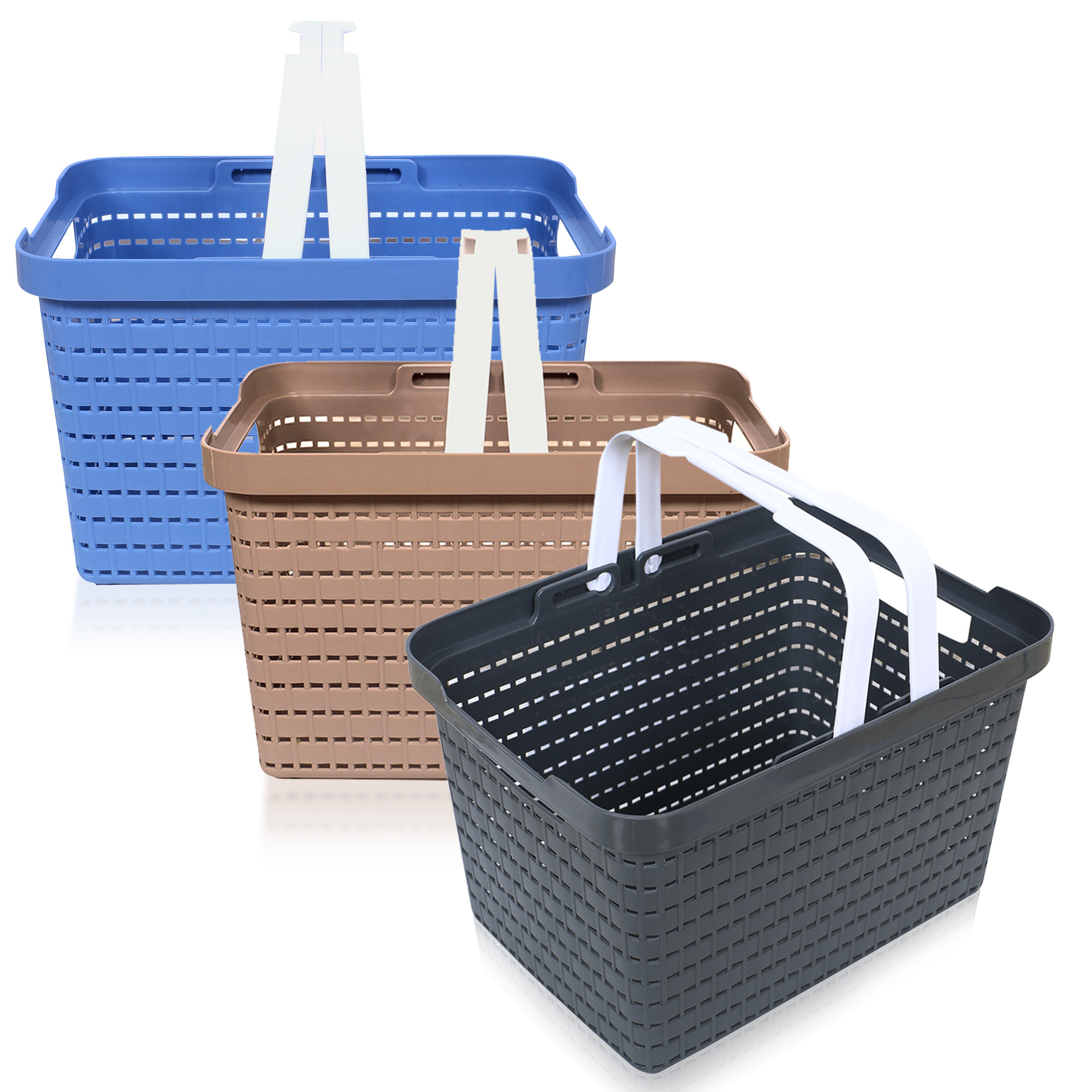 Kuber Industries Basket | Plastic Fruits Storage Basket | Picnic Storage Basket | Kitchen Storage Basket | Stationery Storage Basket | FLORA-333 | Large | Pack of 3 | Multicolor